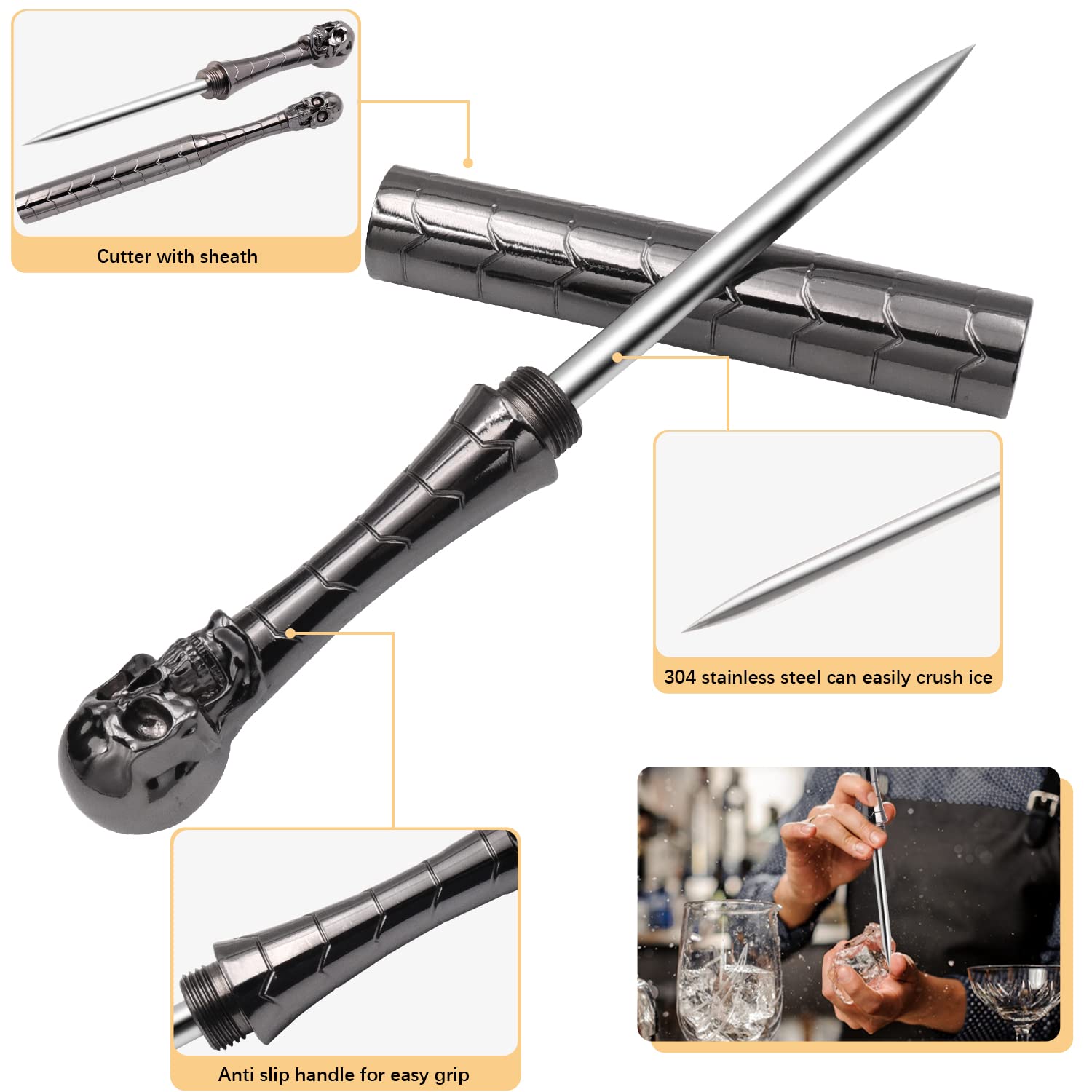 Ice Pick with Safety Cover - Non-Slip Handle for Kitchen & Camping Use