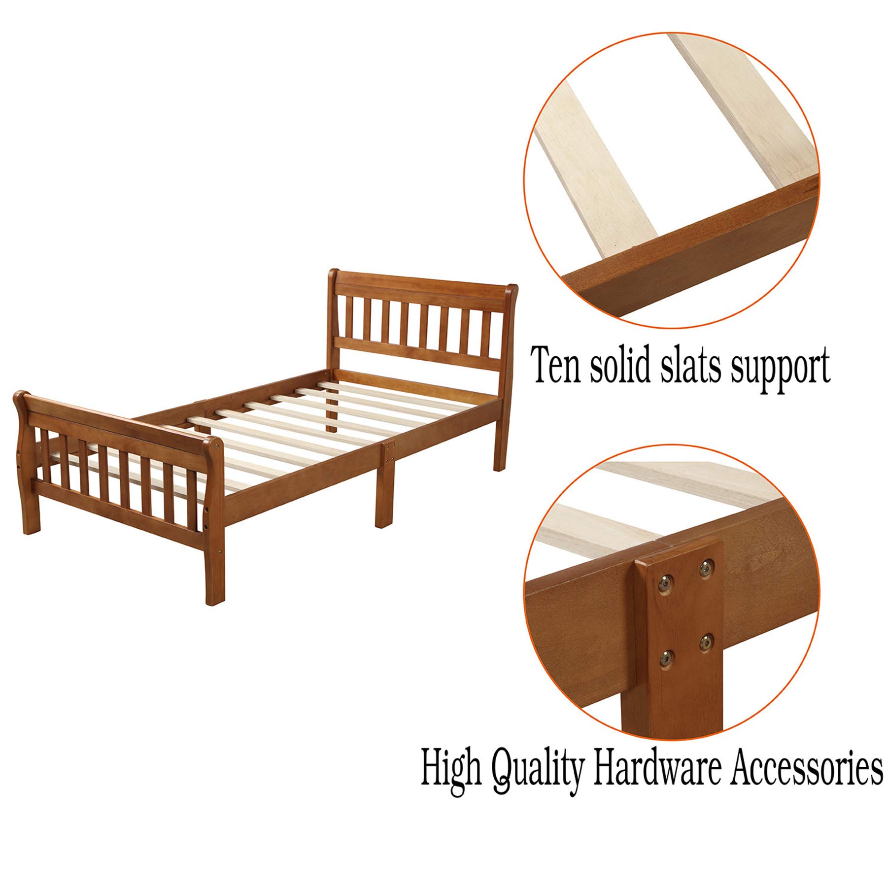 **Merax Solid Wood Twin Platform Bed Frame with Headboard & Footboard - Wood Slat Support, Mattress Foundation - Oak Finish - Perfect for Kids Rooms, Guest Bedrooms & Small Spaces**