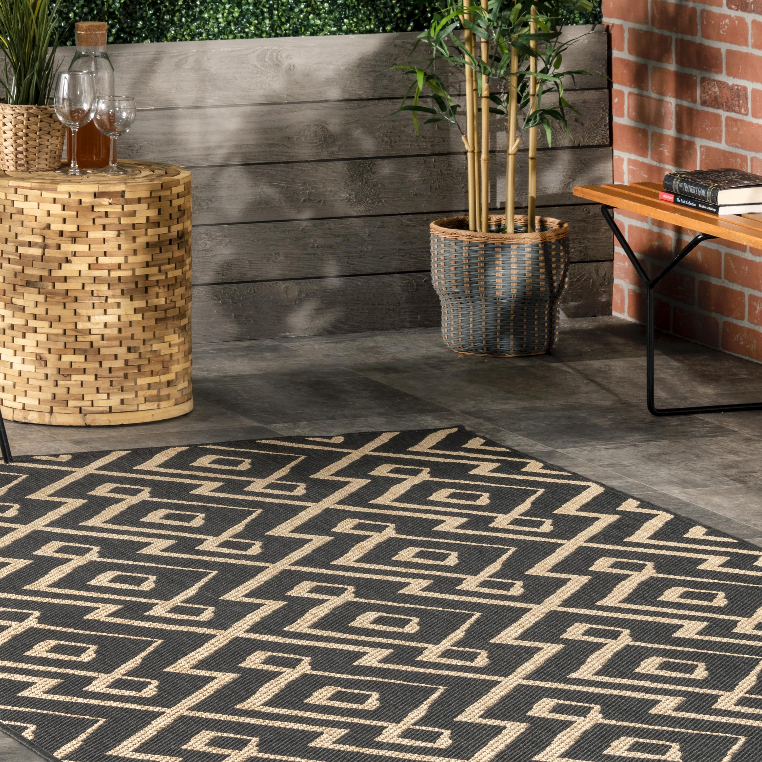 nuLOOM 4' x 6' Outdoor Performance Area Rug - Stain & Weather Resistant - High Traffic Durable - Perfect for Patio, Balcony & Deck - Sammi Charcoal - Ideal for Outdoor Entertaining & Relaxation