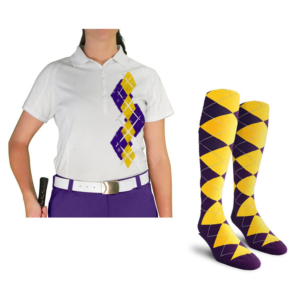 Dry Fit Short Sleeve Graphic Golf Polo Shirt with Socks for Women - Argyle Paradise Print, Moisture Wicking Athletic Top (AA-ZZ) | Perfect for Golf, Tennis & Casual Summer Outfits