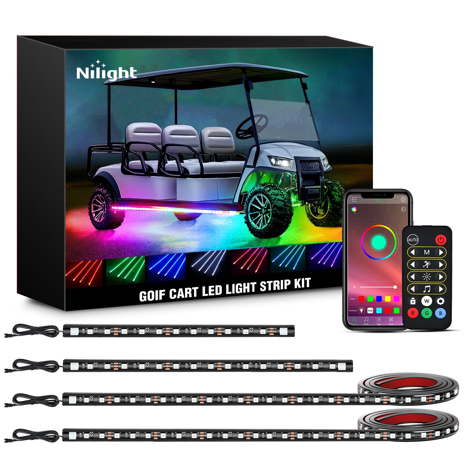 4Pcs LED Golf Cart Underglow Light Kit - Compatible with EZGO, Yamaha, Club Car | Waterproof, Multi-Color Lighting for Night Rides, Parties & Custom Golf Cart Accessories