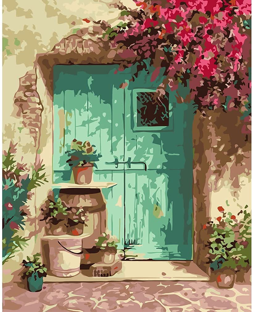 Eniref Blue Door with Flower Paint by Numbers Kit for Adults Beginners - 16x20 Inch Acrylic Painting Set for Home Wall Decor | DIY Art Therapy, Relaxation & Gift Idea