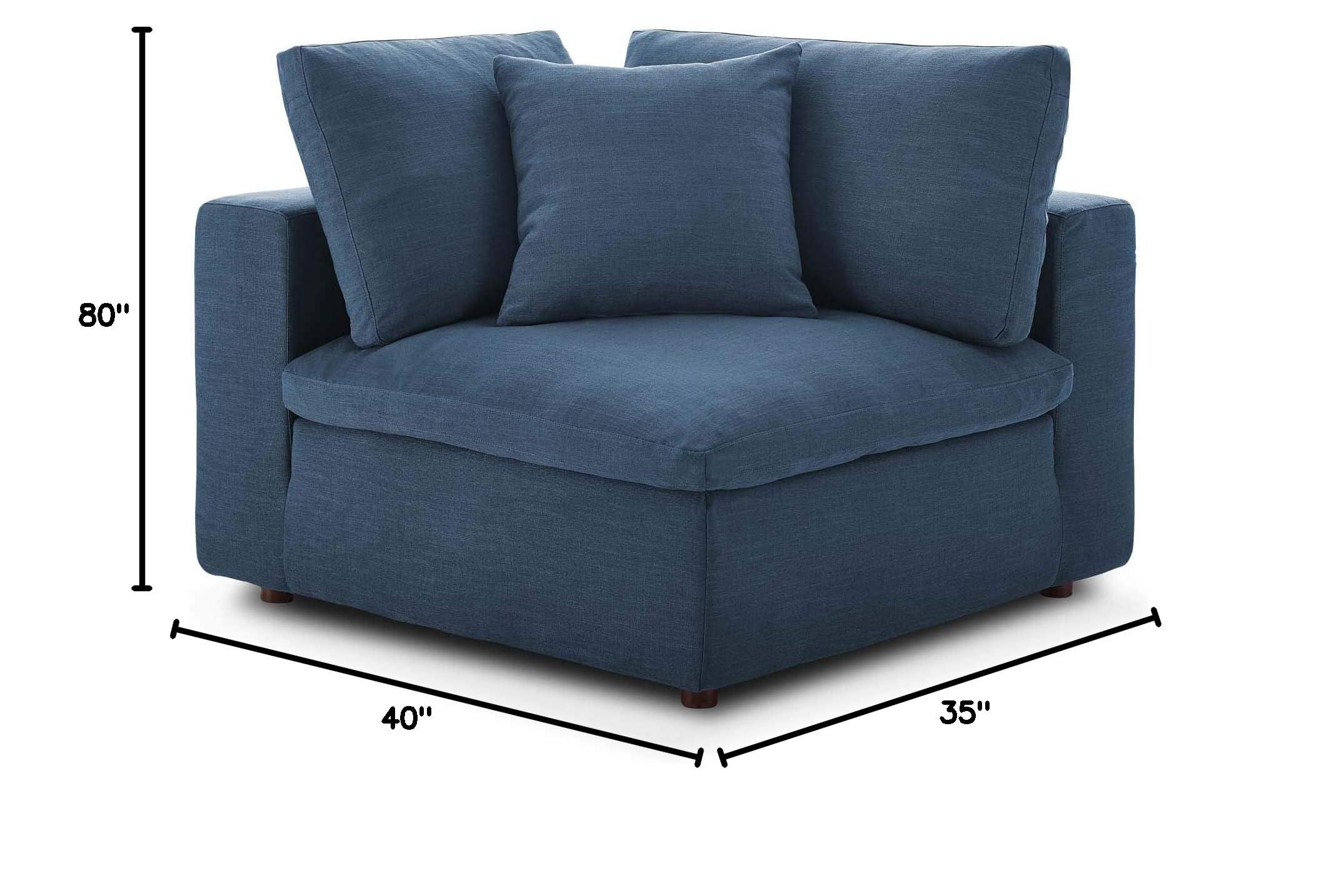 Modway Commix Down Filled Overstuffed 2-Piece Sectional Sofa Set with Two Corner Chairs in Azure Blue - Perfect for Living Room, Family Room, and Lounge Areas