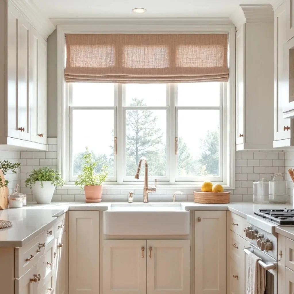 Linen Roman Shades with Loop Cord Lift - Elegant Window Treatment for Living Room, Bedroom & Home Decor