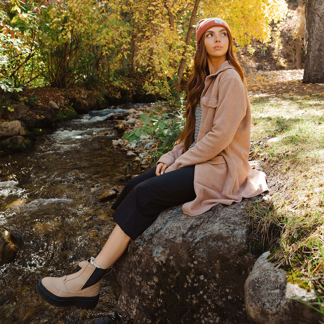 Alpine Fleece Trench Coat for Women - Warm Winter Toffee Brown Outerwear - Perfect for Snowy Weather & Outdoor Adventures