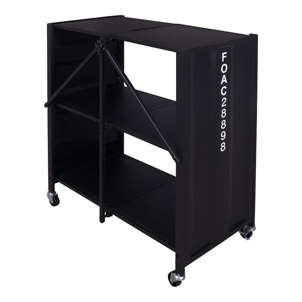 Furniture of America Lionna Black Metal Folding Bookcase with Wheels - Portable Storage Solution for Home, Office & Dorm Organization