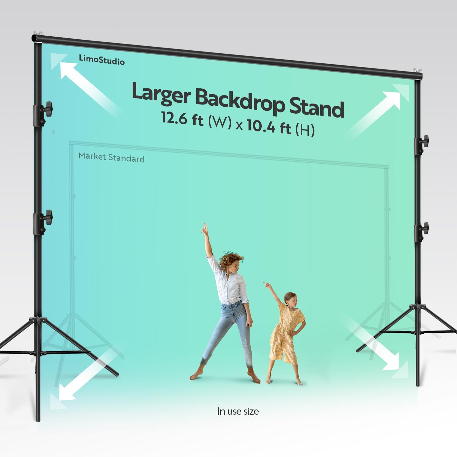 LimoStudio Heavy Duty 12.6x10.4ft Photography Backdrop Stand - Upgraded Thick Steel Poles, Shockproof Spring Tripod, No Bending, Ground Shoe Mount for Outdoor Studio, Portrait, Wedding, and Event Photography (Model AGG1111) - Perfect for Professional Photographers, Content Creators, and Live Streaming