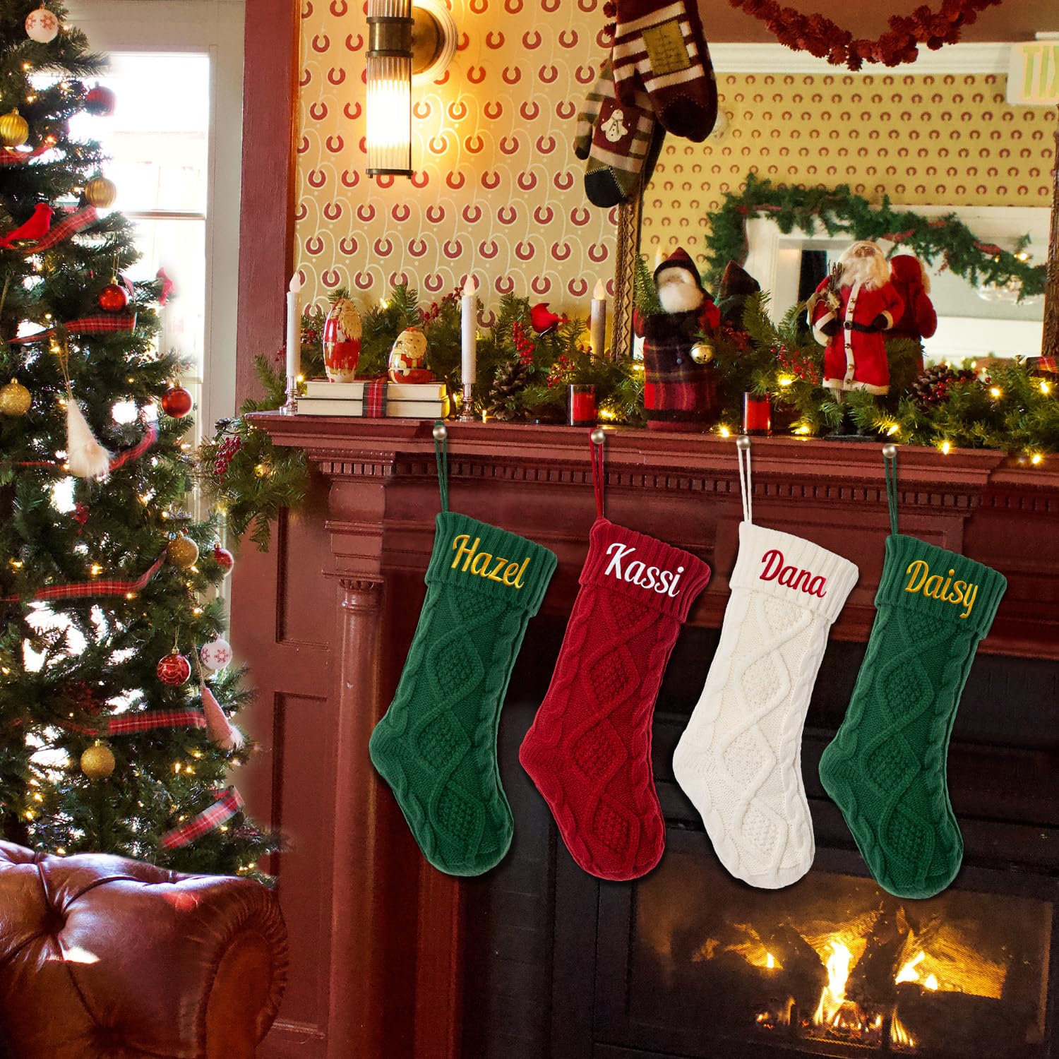 Personalized Christmas Stockings 18 Inch - Custom Name Knitted Stockings for Fireplace (3 Pack) | Double-Sided Xmas Decor for Kids, Family & Holiday Parties | Perfect for Christmas Tree Decorations & Gift Exchanges