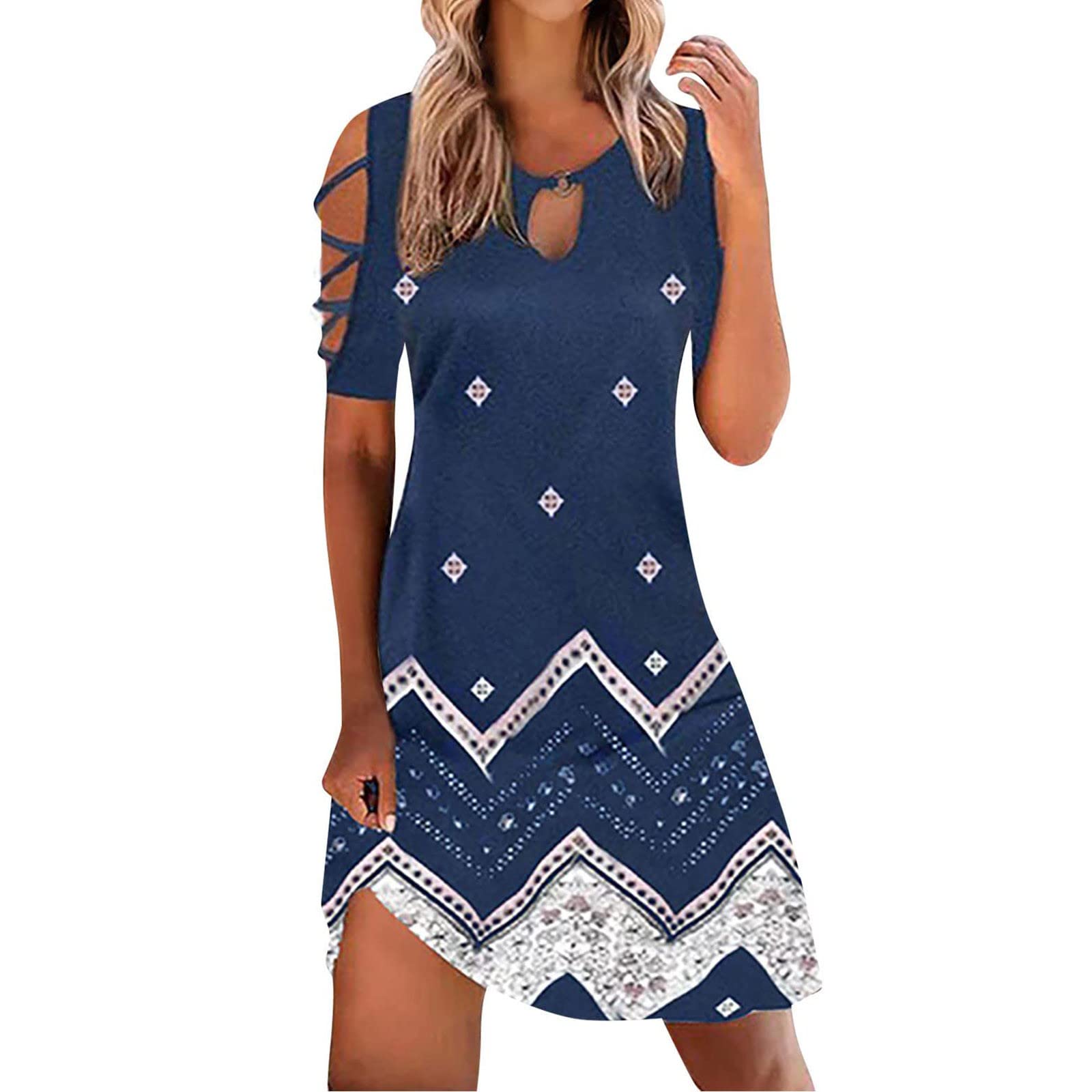Kulywon Women's Floral Print Elegant Casual Off Shoulder Dress - Mid Waist Short Sleeve Summer Dress Plus Size 1X-5X | Perfect for Beach Vacation, Date Night & Outdoor Parties