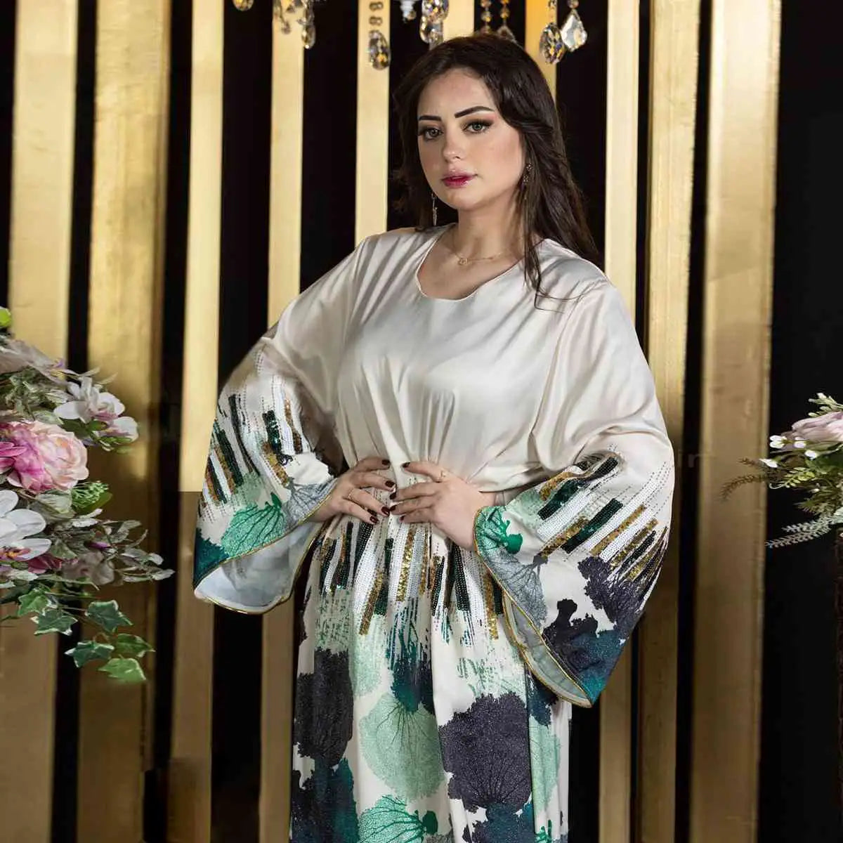 Elegant Eid Dress for Women - Sparkling Sequins Muslim Caftan Kaftan Dress - Perfect for Eid Celebrations, Weddings & Special Occasions