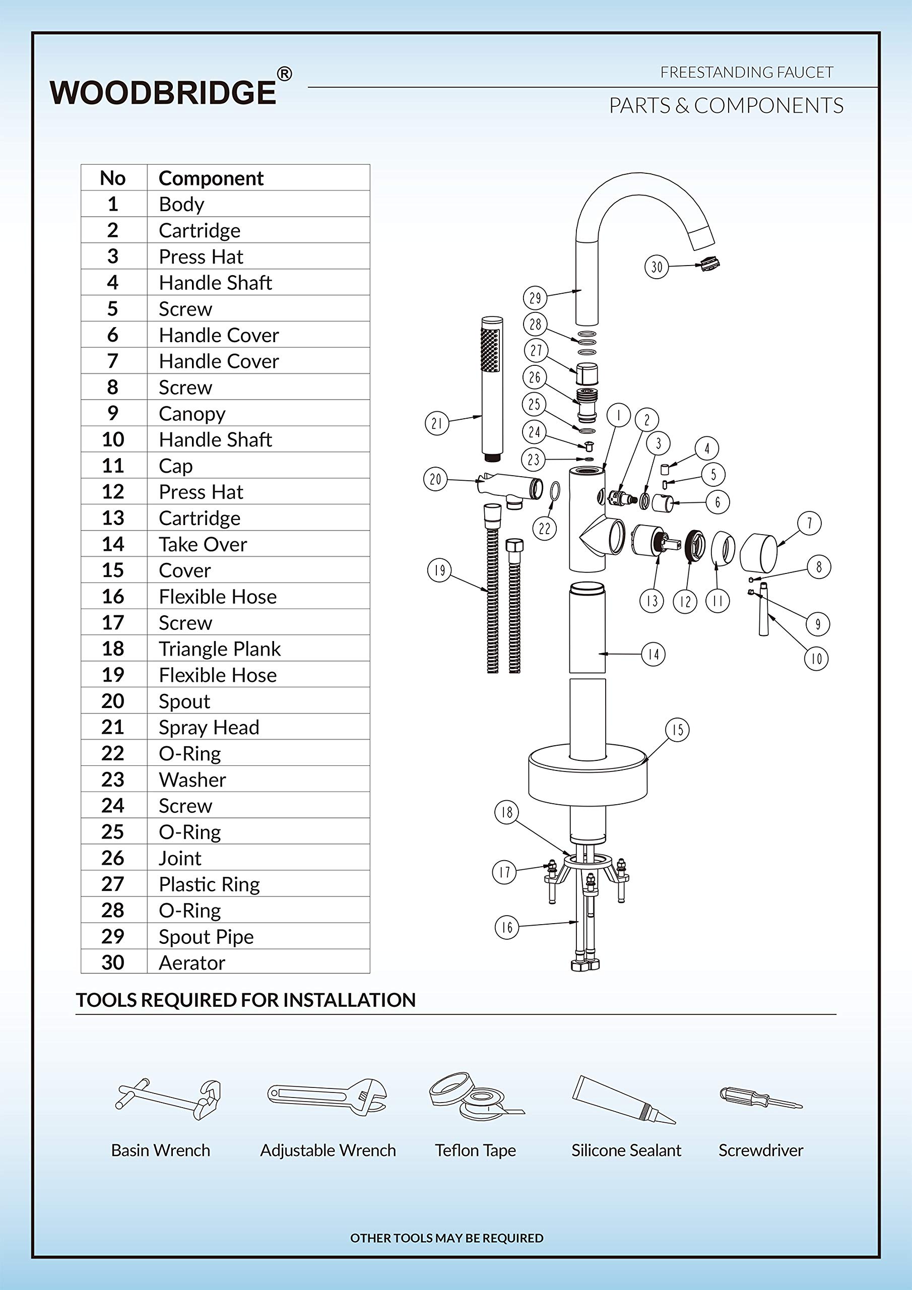 WOODBRIDGE F0006BL Matte Black Freestanding Tub Filler Faucet with Hand Shower - Contemporary Single Handle Floor Mount Bathtub Faucet for Modern Bathroom & Spa Relaxation