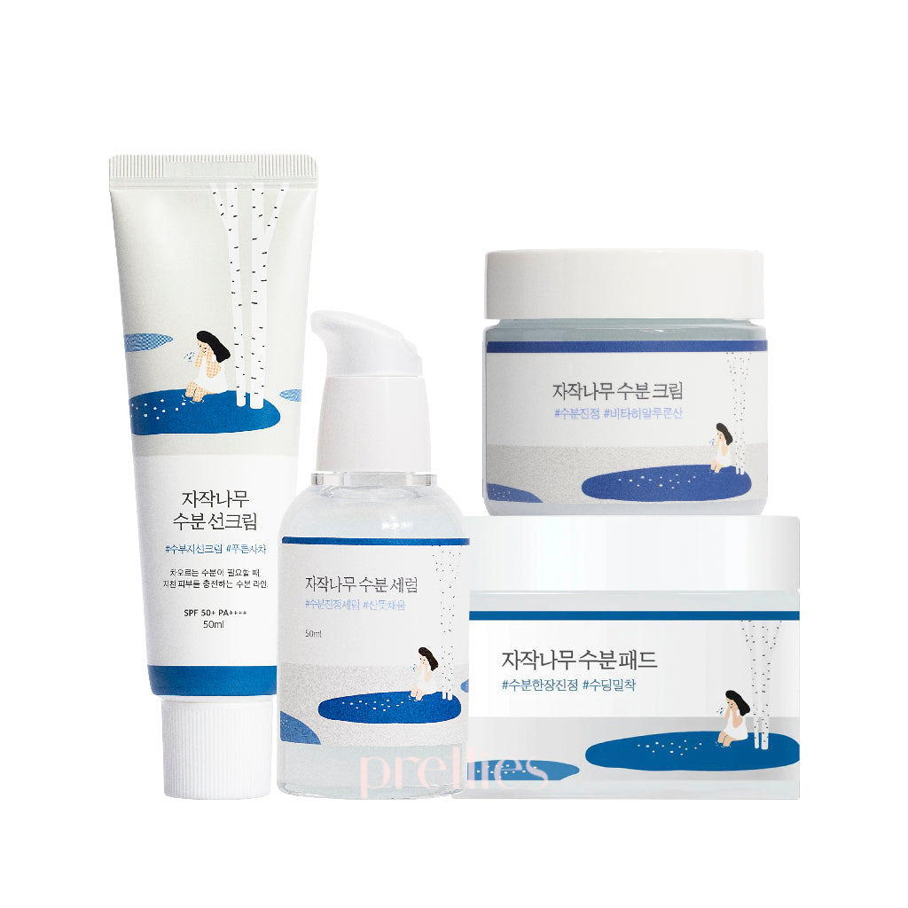 ROUND LAB Birch Juice Moisturizing Skincare Set - Hydrating Facial Pads, Serum, Cream & SPF Sunscreen for Dry & Sensitive Skin | Daily Skincare Routine, Travel Essentials, Korean Beauty Regimen