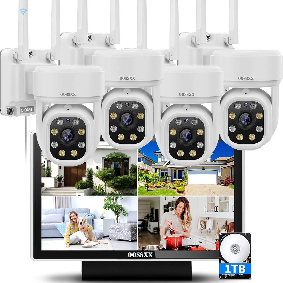 5MP Wireless Outdoor Security Camera System with Auto Tracking, 2-Way Audio & 10CH NVR - WiFi PTZ Surveillance for Home, Business & Property Protection