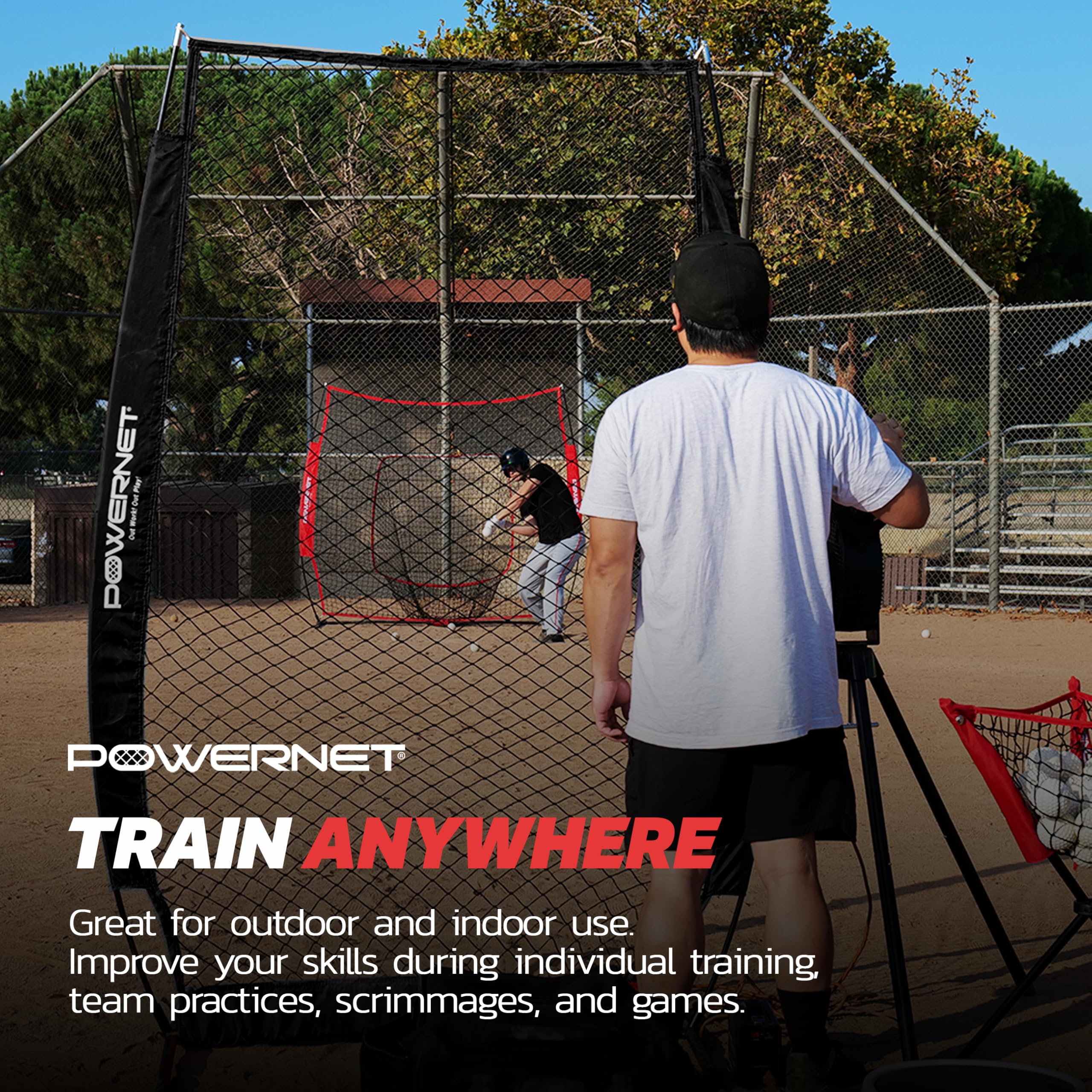 PowerNet Baseball Training Net - 7-FT Portable Batting Practice Screen for Softball & Baseball | I-Frame & A-Frame Pitching Net | Perfect for Backyard Drills, Team Practices & Solo Training