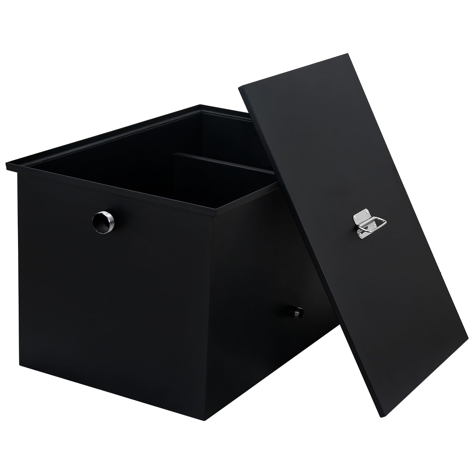 50 LBS Commercial Grease Interceptor - Under Sink Grease Trap with 25 GPM Flow Rate | Coated Carbon Steel Oil-Water Separator with Side Inlet | Rustproof & Durable for Restaurant Kitchen | Perfect for High-Volume Food Service & Commercial Dishwashing Areas - Black