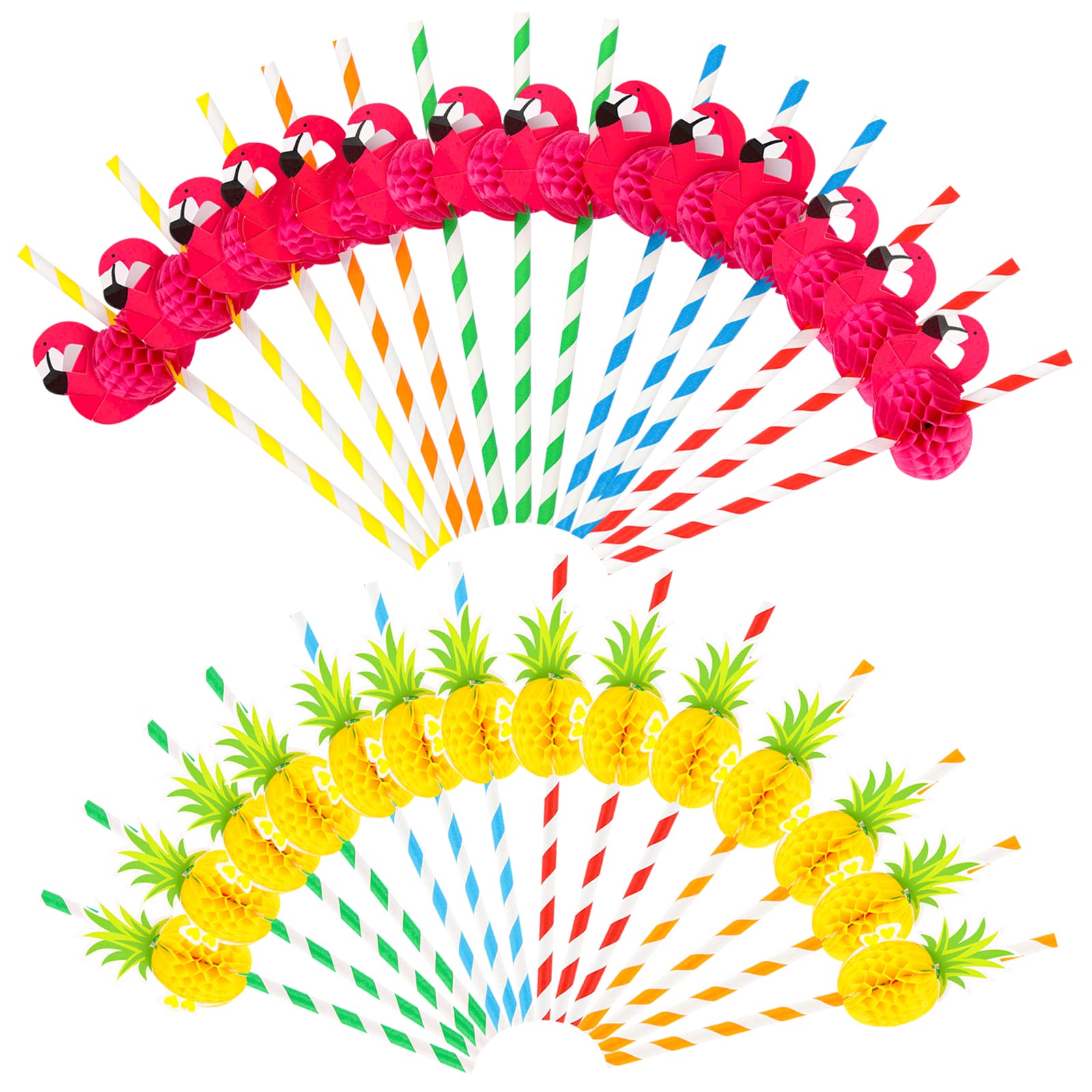 50-Pack Biodegradable 3D Fruit Paper Straws - Pineapple, Flamingo & Tropical Designs - Eco-Friendly Drinking Straws for Cocktails, Parties & Hawaiian Luau Decor - Perfect for Summer Celebrations, Beach Weddings & Poolside Gatherings