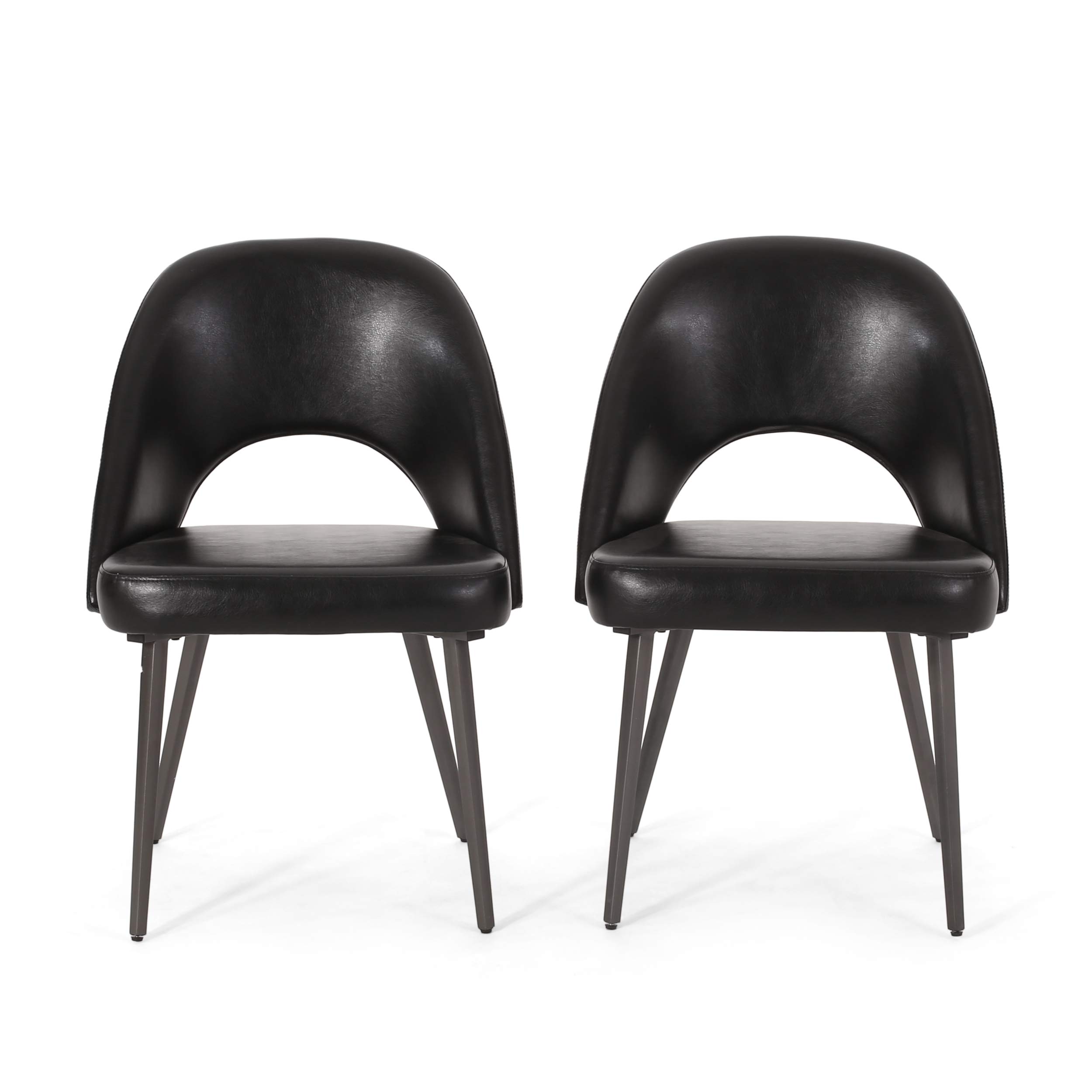 Christopher Knight Home Abbeville Open Back Dining Chairs Set of 2 - Midnight Black & Gun Metal Finish - Modern Kitchen & Dining Room Furniture for Home Decor