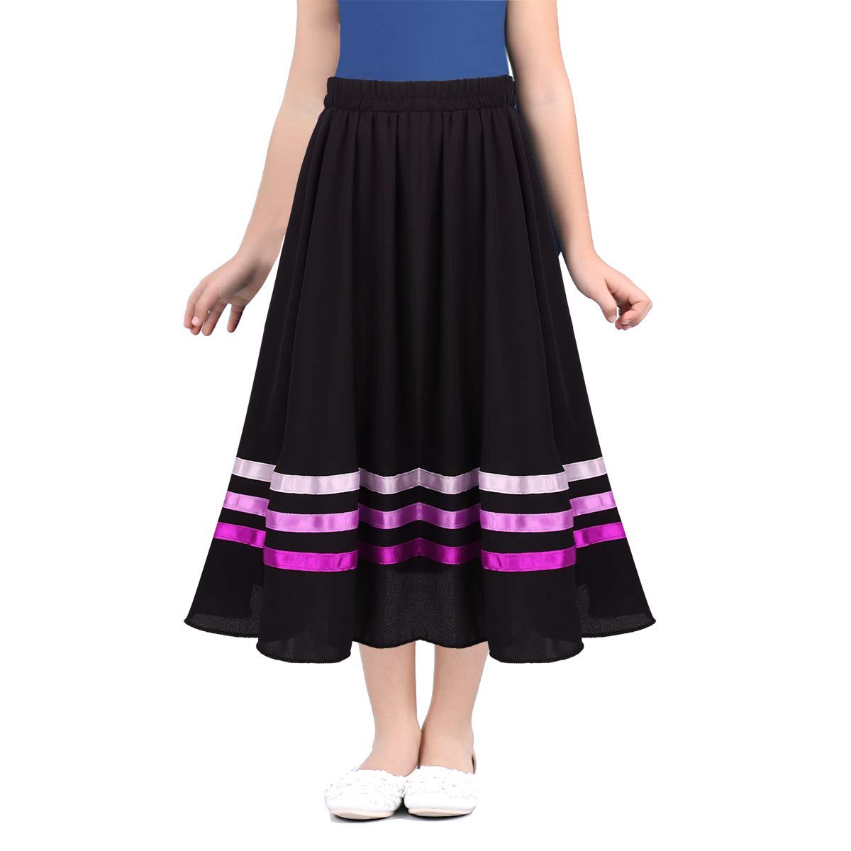 Girls Ballet Skirt with Ribbon - RAD Style Long Maxi Swing Skirt for Dance Costumes & Ballerina Performances - Perfect for Recitals, Dance Classes, and Theatrical Performances