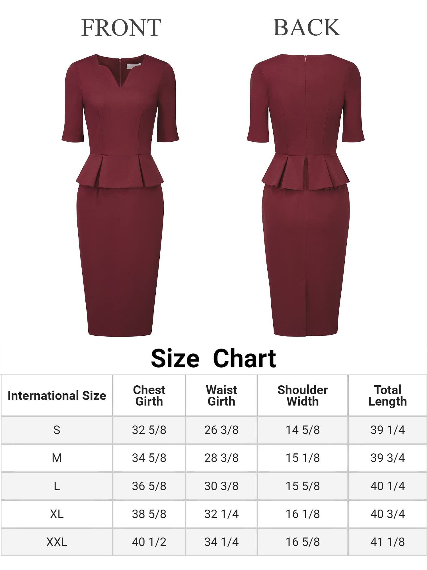 Women's V-Neck Short Sleeve Sheath Work Dress with Peplum - Office Wear, Business Casual & Cocktail Party Outfit