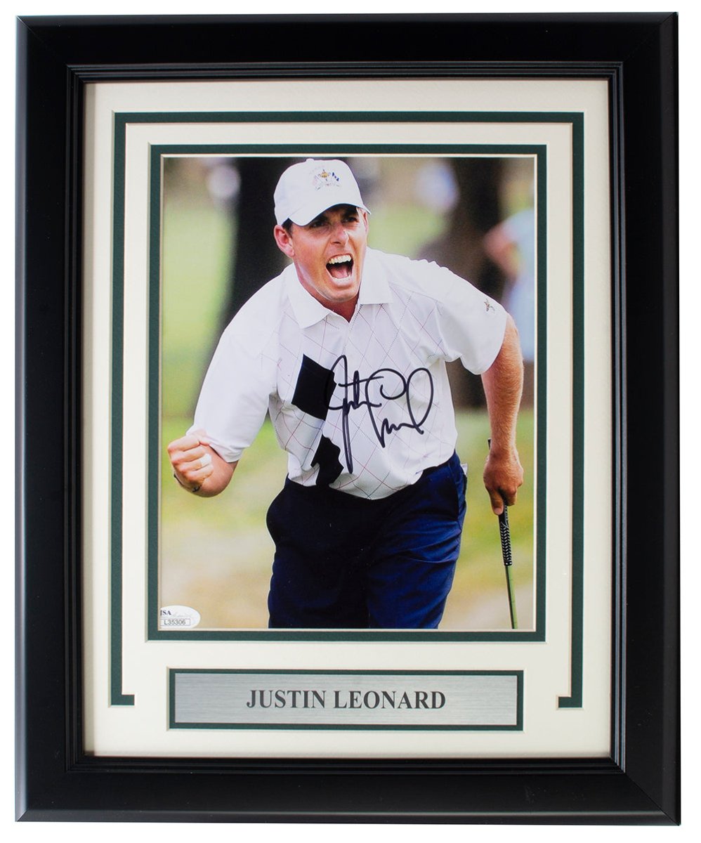 Justin Leonard Autographed Framed 8x10 Golf Photo with JSA COA - Perfect for Golf Memorabilia Collectors & Man Cave Decor