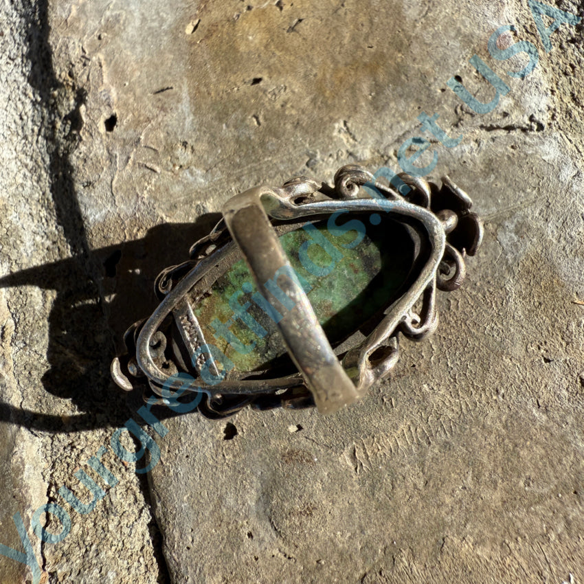 Vintage Sterling Silver Flower Capped Turquoise Ring - Size 6.75 - Handmade Bohemian Jewelry for Women - Perfect for Boho Chic, Festival, and Everyday Wear