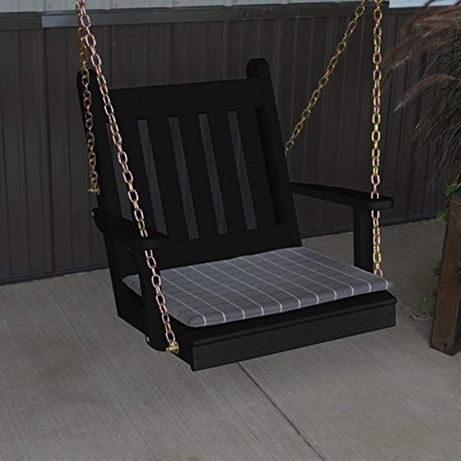 Black 2' A & L Furniture Yellow Pine Traditional English Chair Swing - Perfect for Porch, Garden, and Outdoor Relaxation