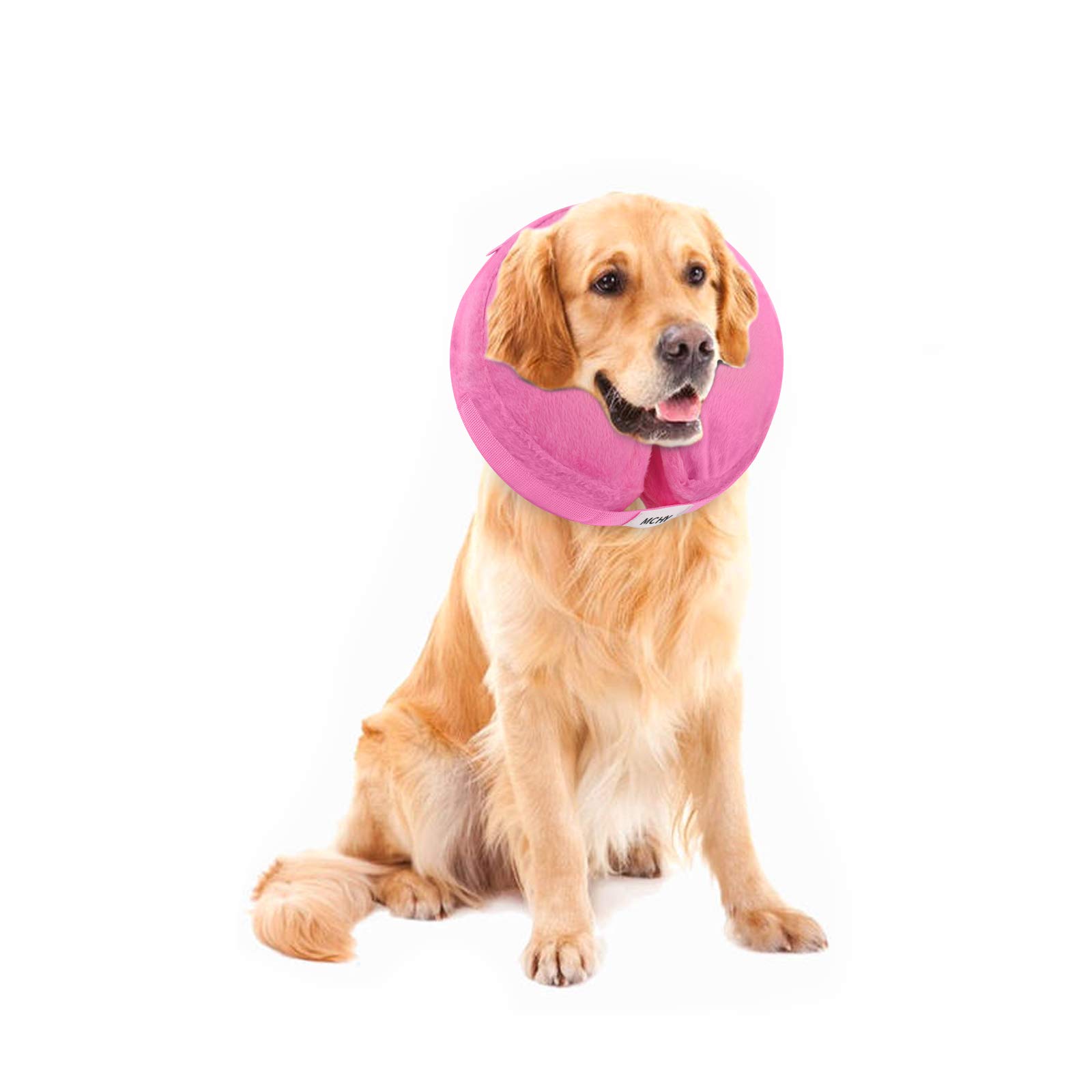 Inflatable Dog Cone Collar - Adjustable Soft Recovery E-Collar for Dogs After Surgery, Prevents Licking, Biting & Scratching - Clear Vision Design (Large, Pink) | Post-Surgery Care, Wound Protection, Comfortable Healing Aid for Pets