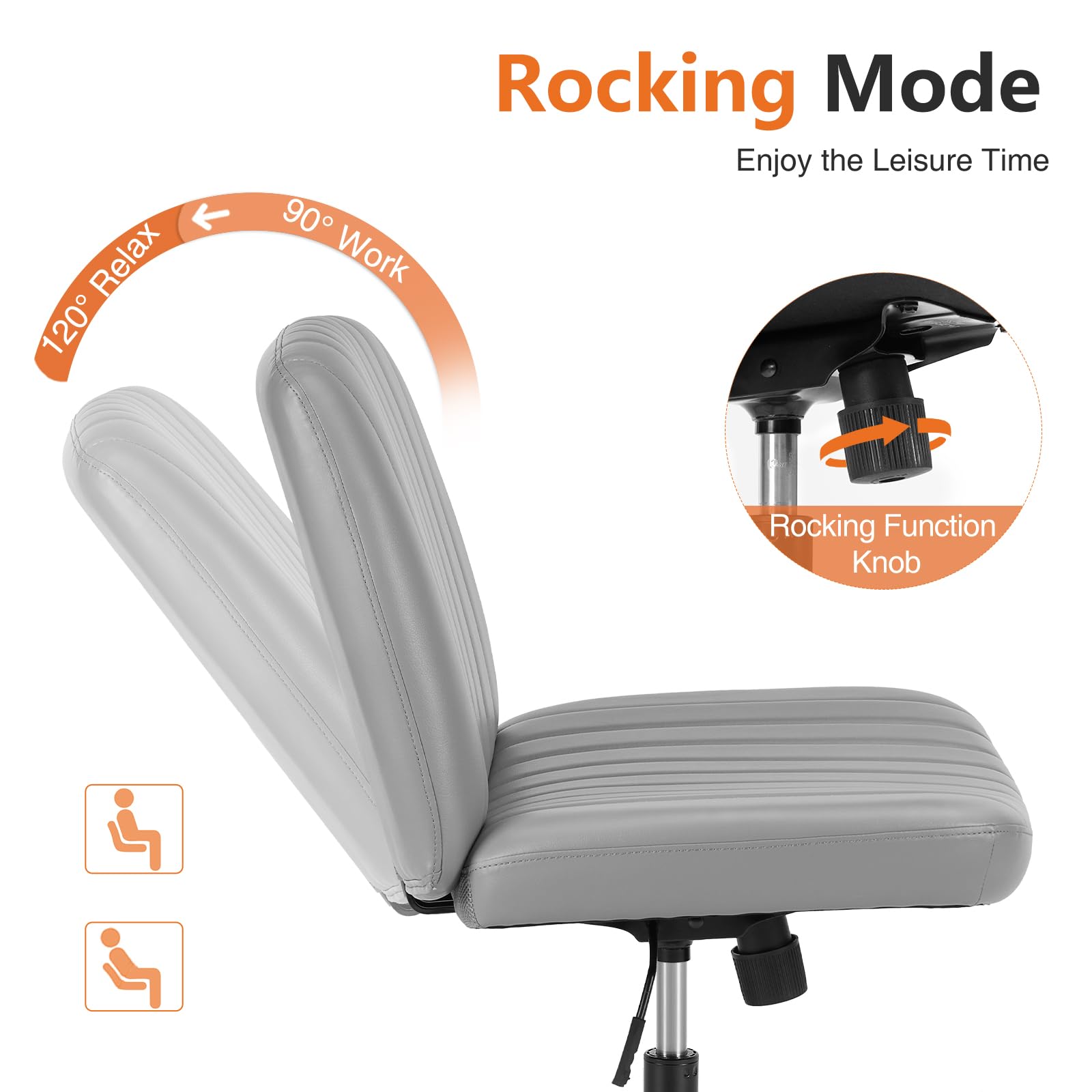 Sweetcrispy Armless Swivel Office Chair - Cross Legged Desk Chair Without Wheels, Wide Leather Seat for Home & Office Workspace | Perfect for Small Spaces, Meditation & Compact Workstations