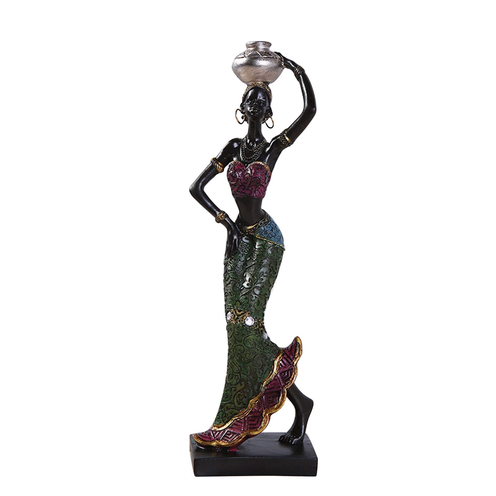 Handcrafted Resin African Girl Statue - Ethnic Home Decor, Gold Tribal Art Sculpture for Living Room, Shelf & Office Desk | Unique Gift Idea