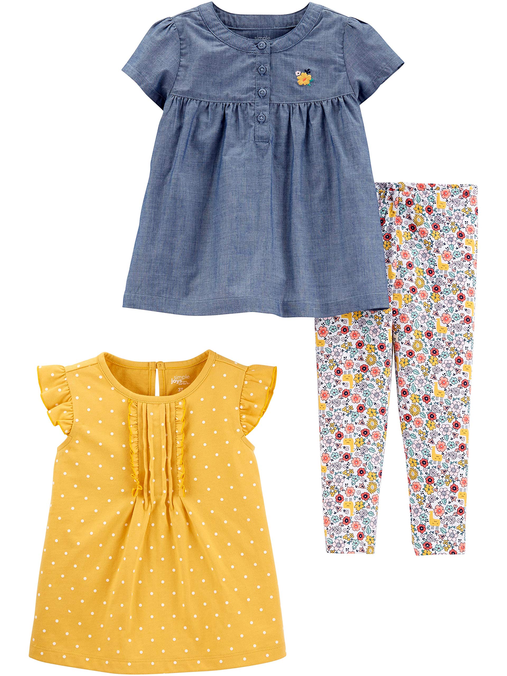 Carter's Simple Joys 3-Piece Baby Girls Playwear Set - Soft Cotton Outfit for Playtime & Daycare (Pink/White) | Perfect for Toddler Activities & Casual Wear