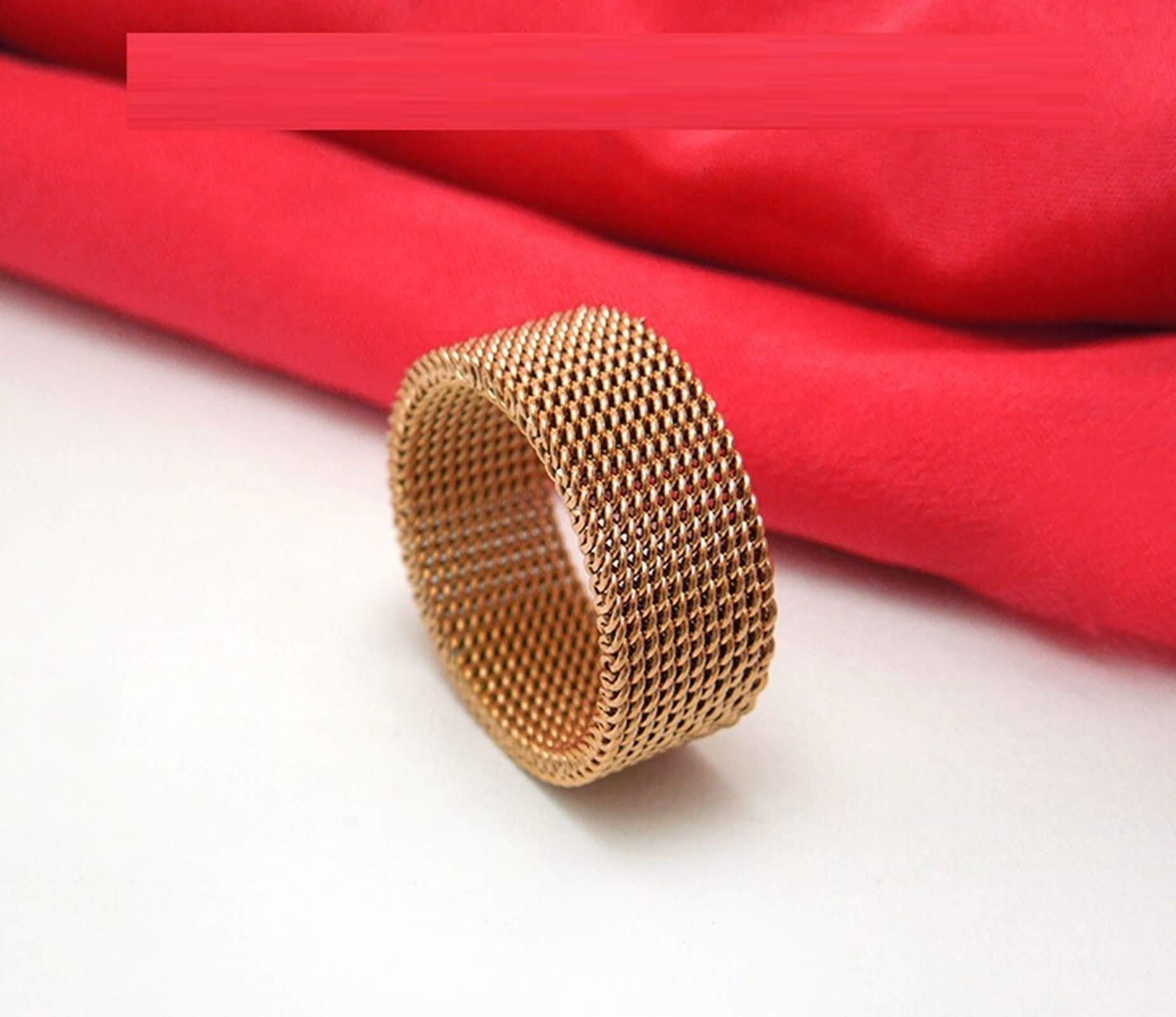 Stainless Steel Rose Gold Mesh Ring for Men & Women - Adjustable Sizes (T 1/2) - Perfect for Weddings, Anniversaries & Everyday Fashion Jewelry