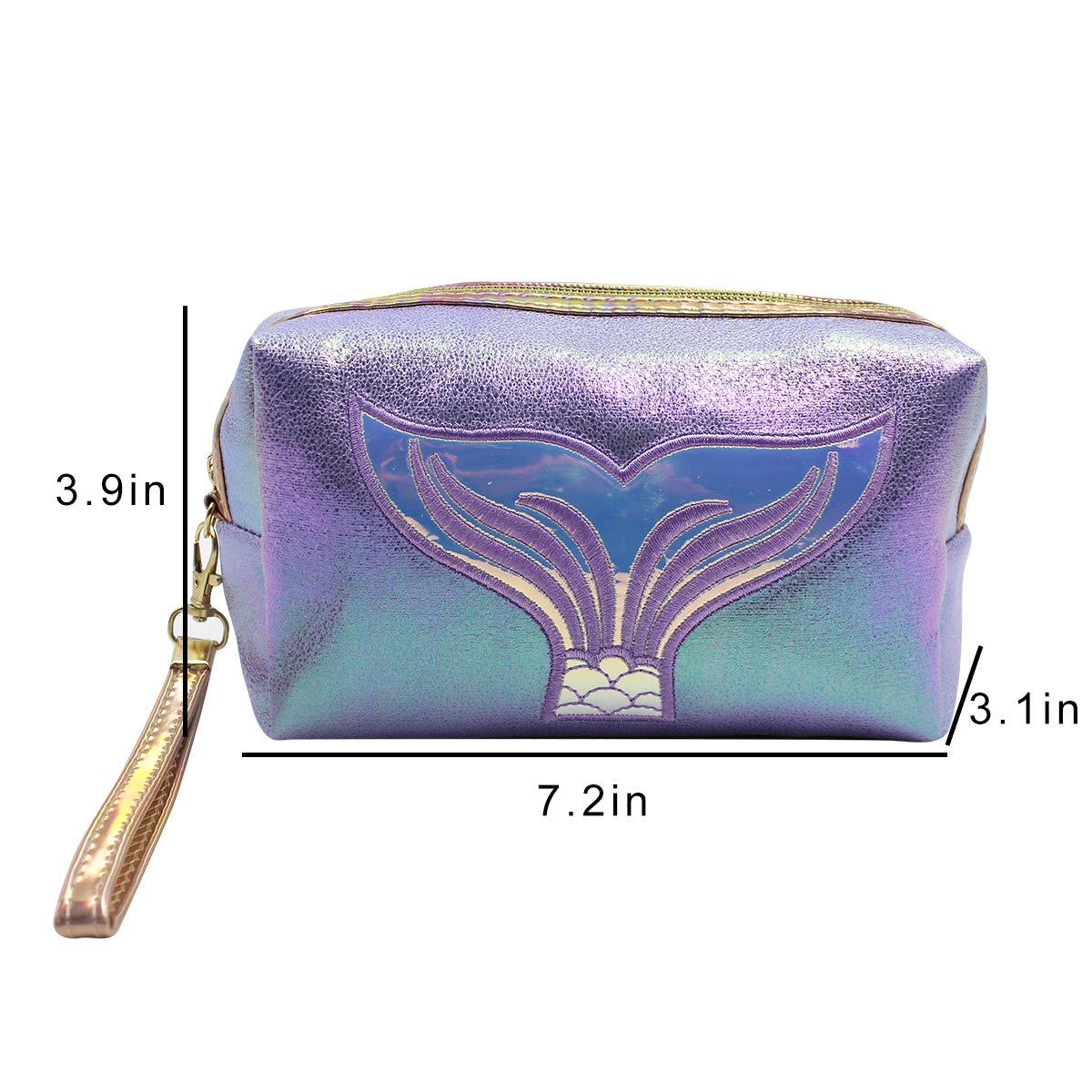 MOSSTYUS Holographic Makeup Bag - Waterproof Cosmetic Organizer for Travel, Mermaid Design Small Toiletry Pouch - Perfect for Girls' Makeup Storage, Gym Essentials & Vacation Accessories