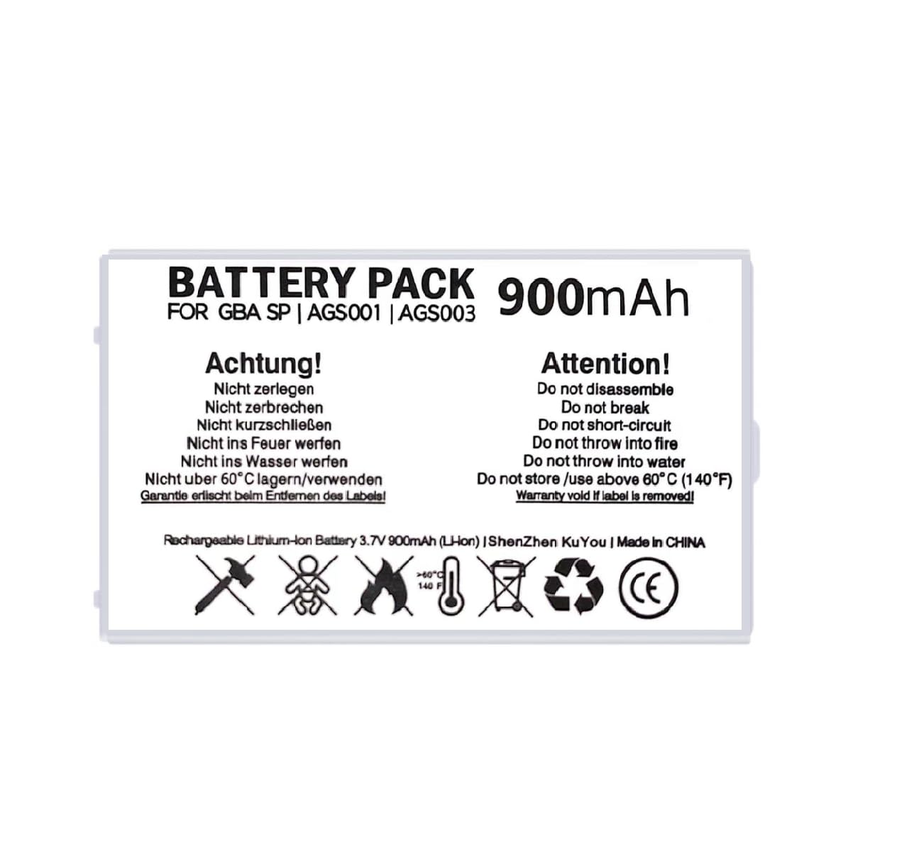 Premium 900mAh 3.7V Rechargeable Lithium-ion Battery for Nintendo Gameboy Advance SP (GBA SP) - Long Lasting Replacement Battery for Enhanced Gaming Experience