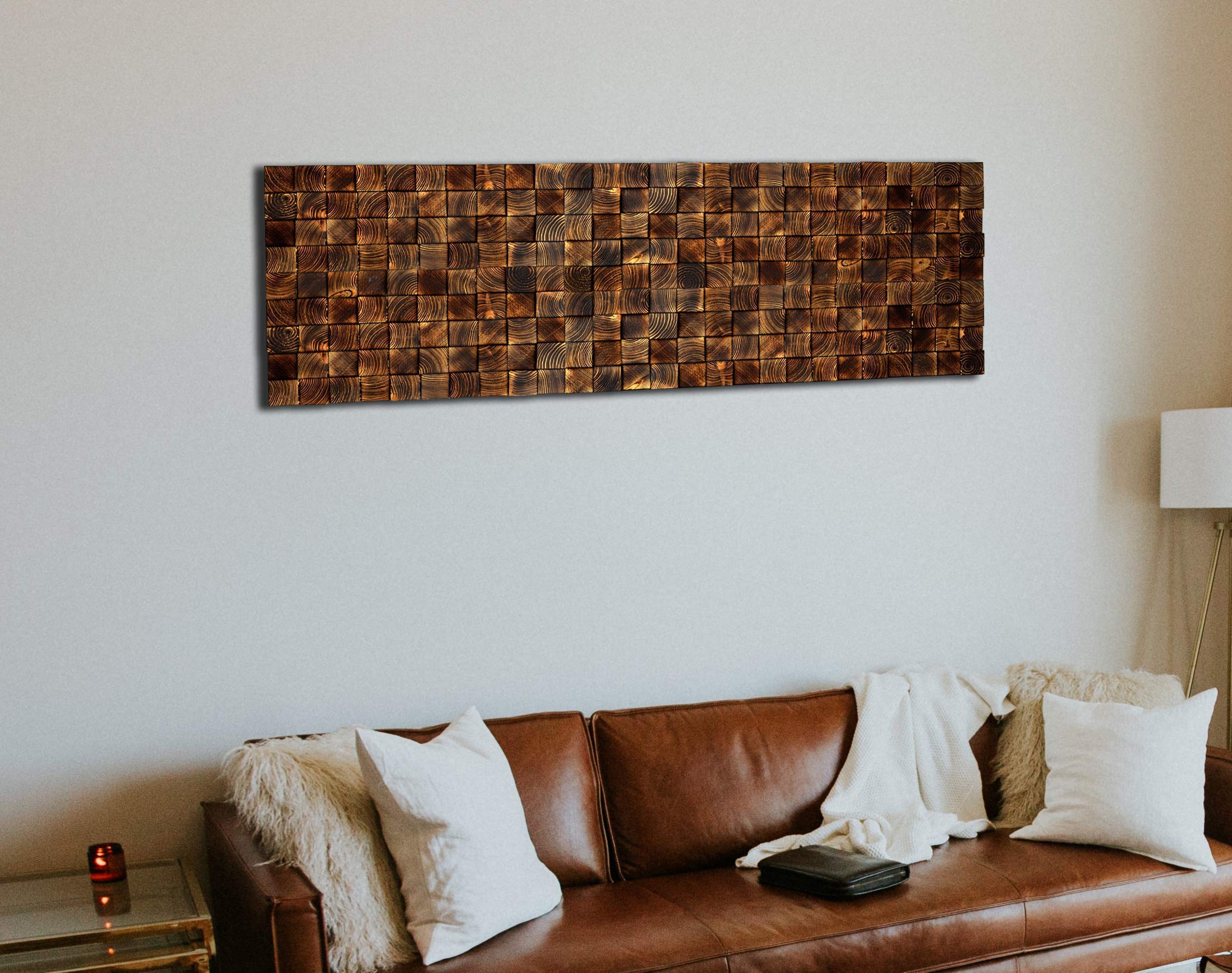 Reclaimed Wood Wall Art Mosaic - Modern Wooden Wall Decor & Sculpture - Handmade Home Gift for Living Room, Bedroom, or Office Decoration