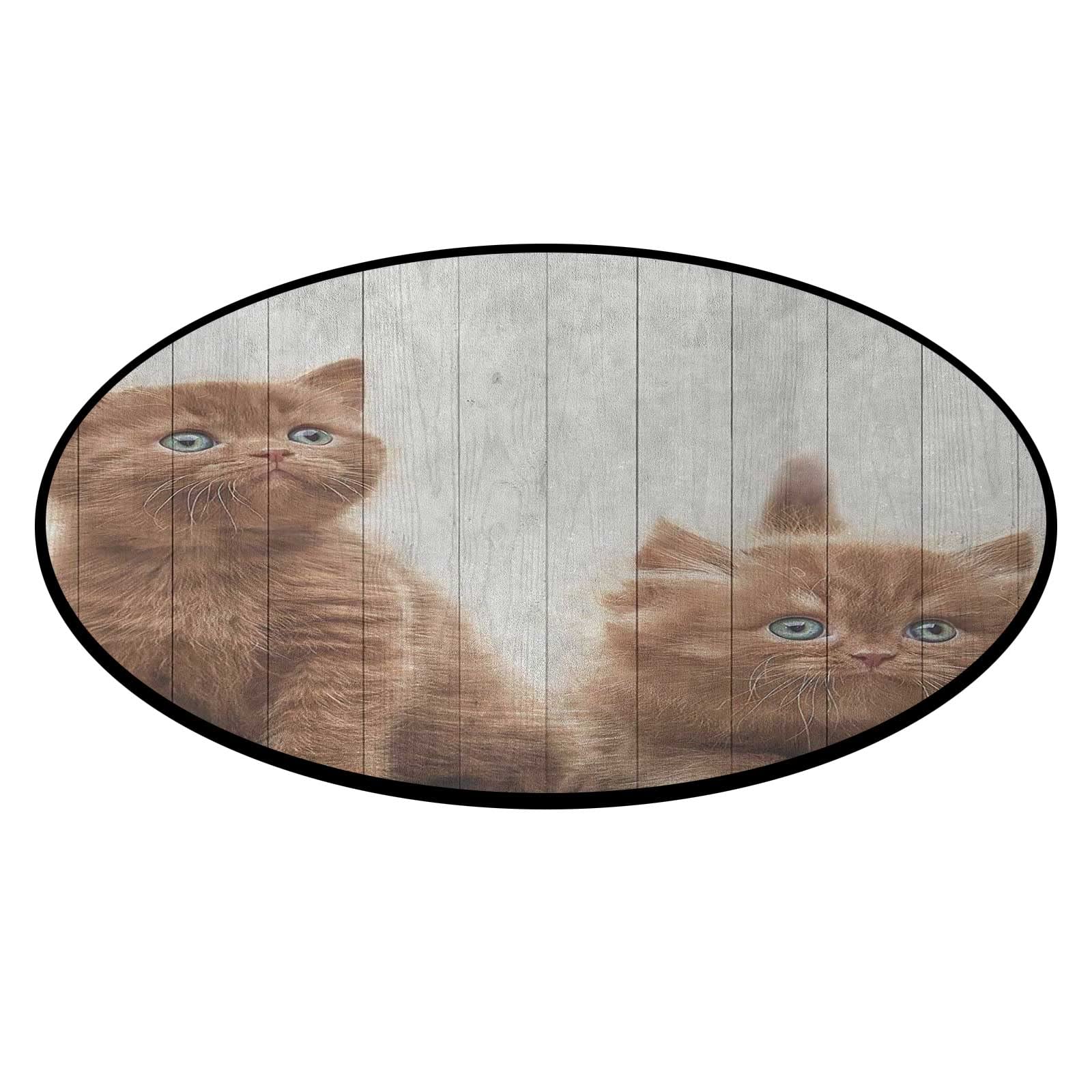4 Ft Round Bath Mat - Non-Slip Animal Print Caramel White Rug for Indoor & Outdoor Use - Perfect for Bathroom, Patio, Backyard, Porch, Deck, and Mudroom