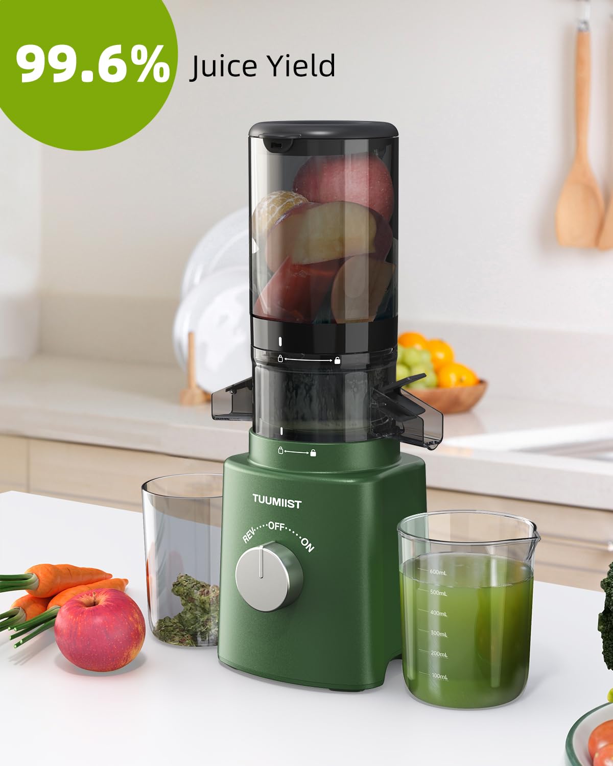 Premium Cold Press Slow Masticating Juicer with 8 BPA-Free Juice Bottles - Quiet Motor for Fruits & Vegetables, 4.25