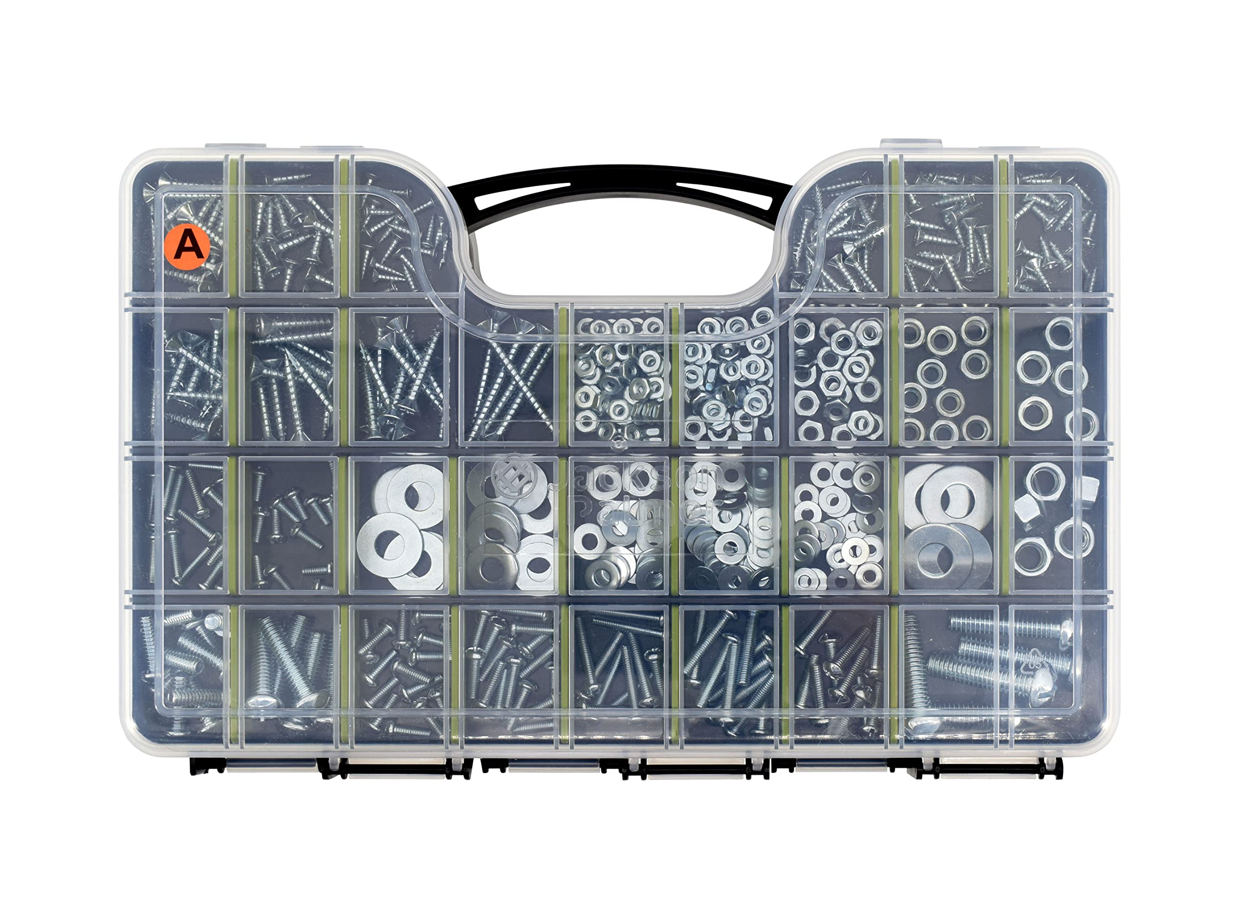 Jackson Palmer 1000-Piece Hardware Assortment Kit with Screws, Nuts, Bolts & Washers - Double-Sided Storage Case for Home Repairs, DIY Projects & Workshop Organization