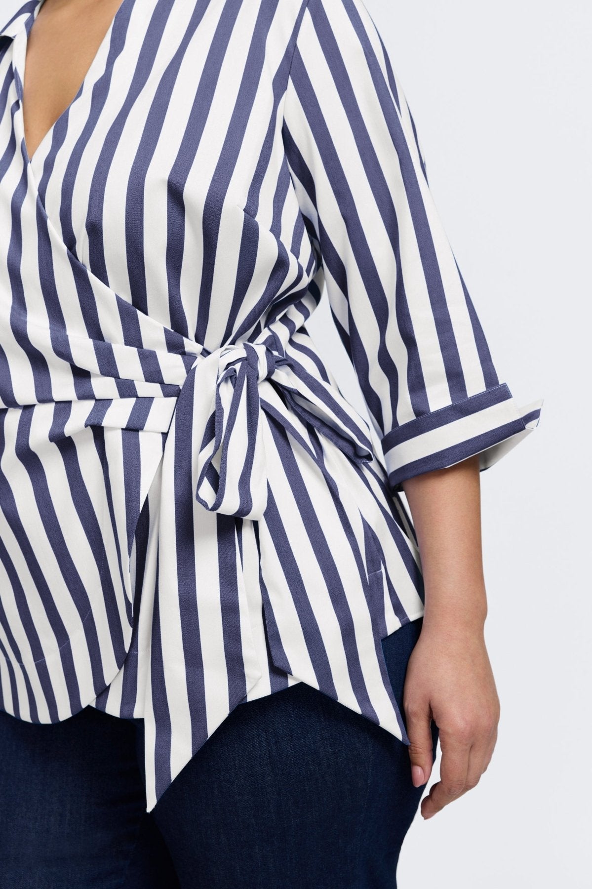 Salina Plus Women's Springtime Stripe 3/4 Sleeve Blouse - Floral Print Casual Top for Office Wear & Spring Outfits