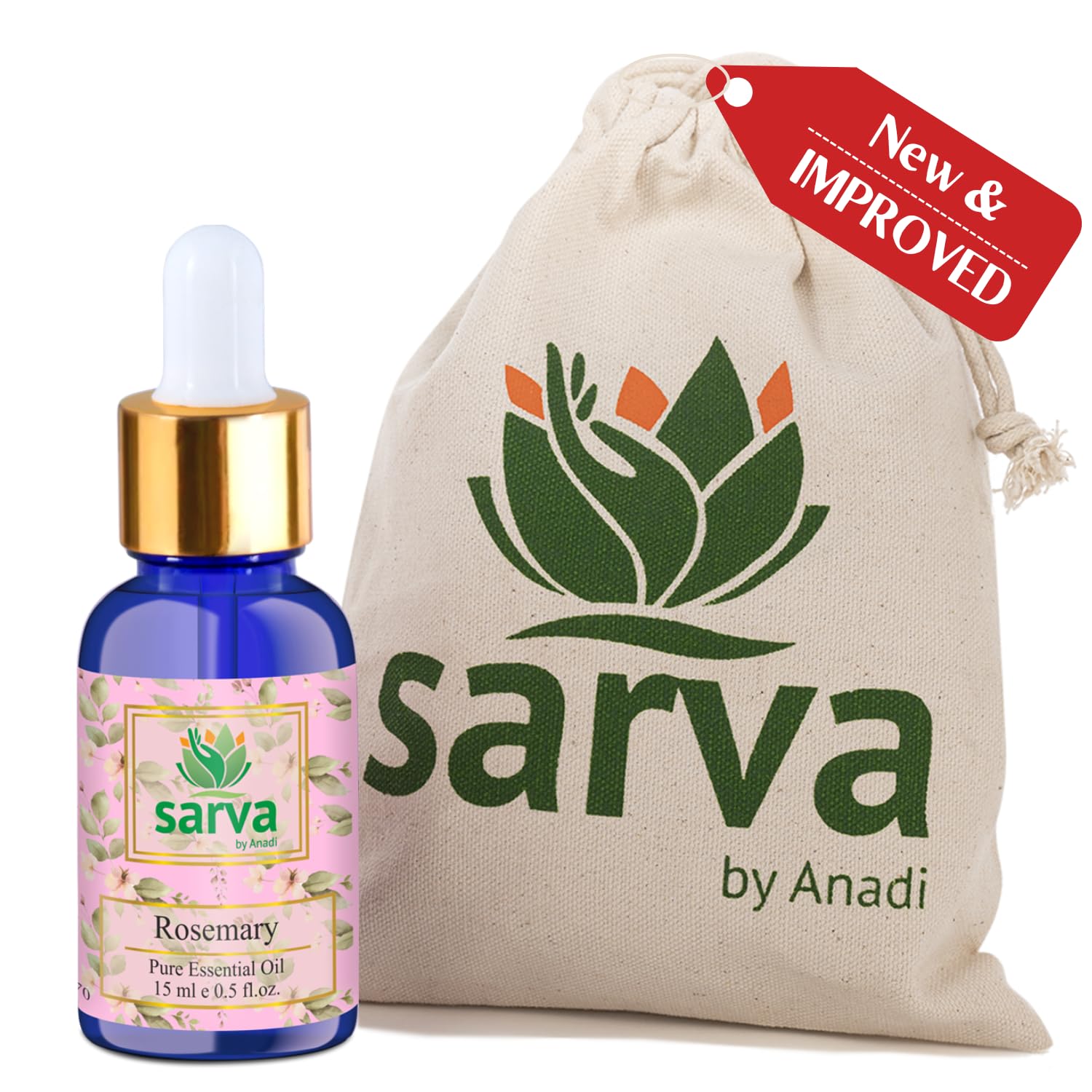 SARVA by Anadi 100% Pure Rosemary Essential Oil for Hair Growth & Skin Care - Natural Undiluted Treatment for Hair Fall Control, Nourishment & Strengthening - Promotes Regrowth for All Hair & Skin Types (15ml) - Perfect for Aromatherapy, Massage & DIY Beauty Recipes