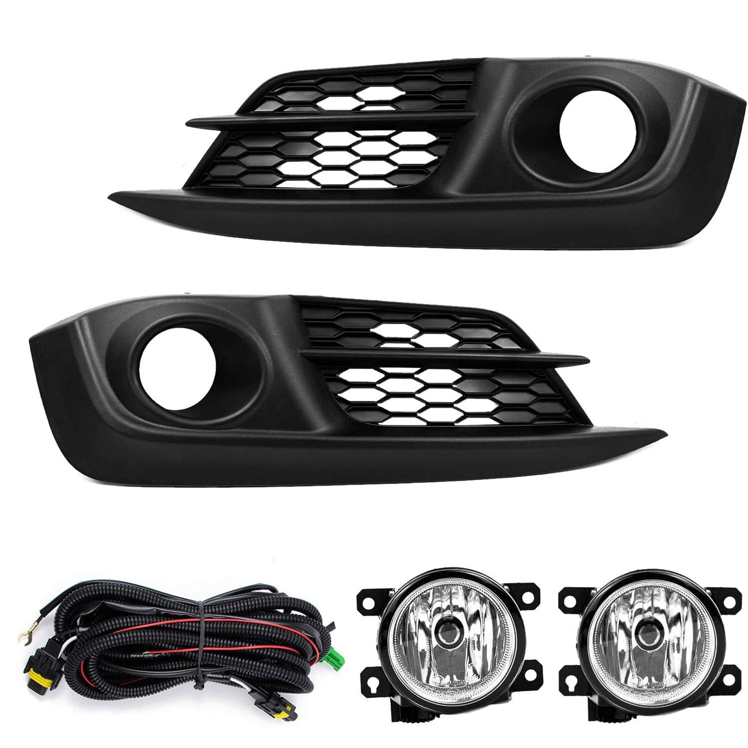 2016-2017 Honda Civic EX Fog Light Kit - OEM Style Replacement Bumper Driving Lights with Clear Lens, Switch & Wiring Harness - Perfect for Night Driving and Enhanced Visibility