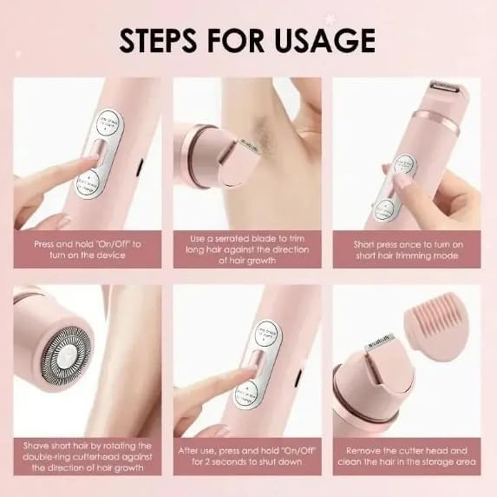 Allalonga 7-in-1 Electric Shaver for Women - Waterproof Rechargeable Bikini Trimmer & Body Hair Remover with Dual Head - Perfect for Travel, Gym & Sensitive Skin Care