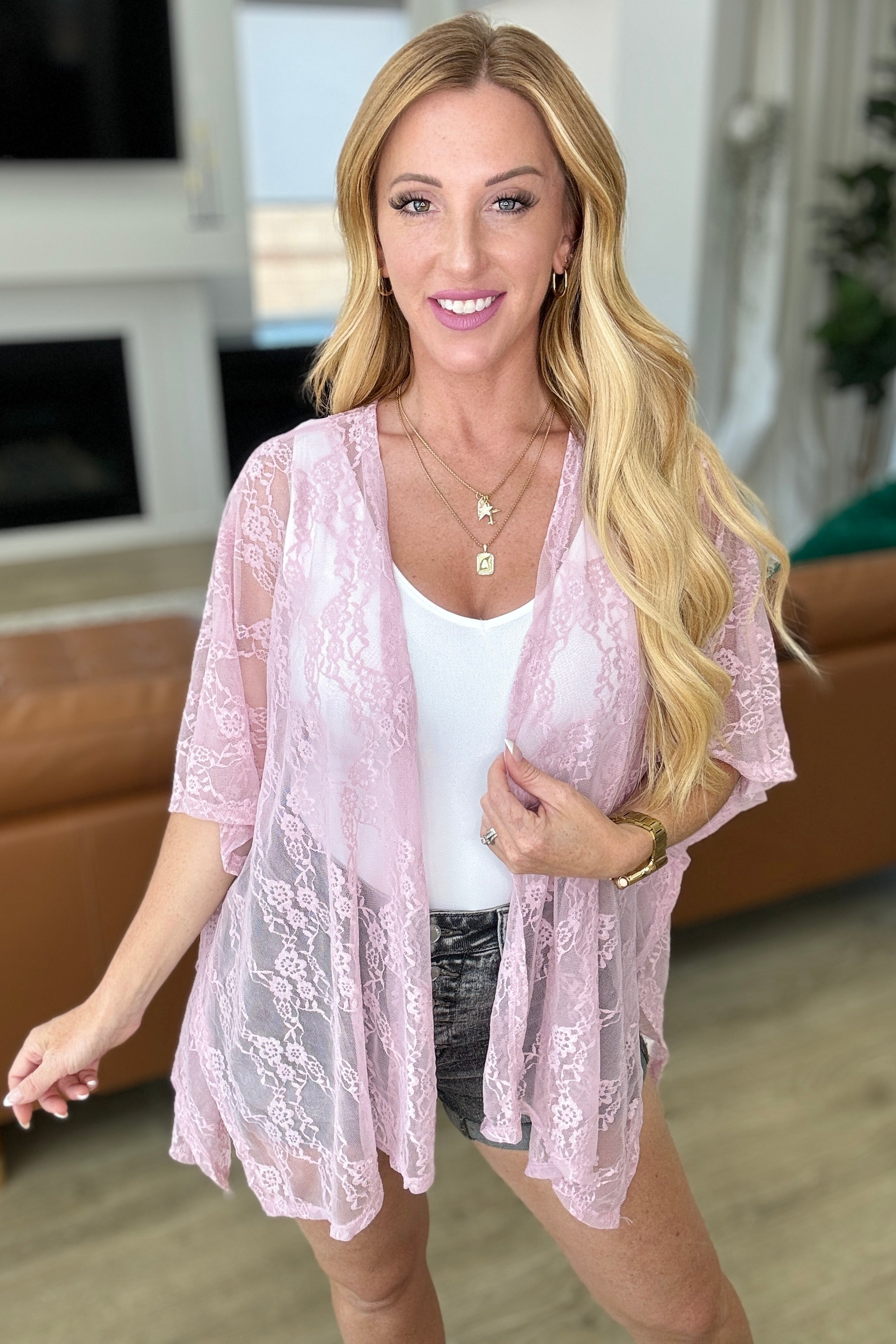 Elegant Mauve Lace Kimono Robe for Women - Lightweight Cover-Up for Beach, Pool, or Lounge - Boho Chic Loungewear & Summer Cover-Up