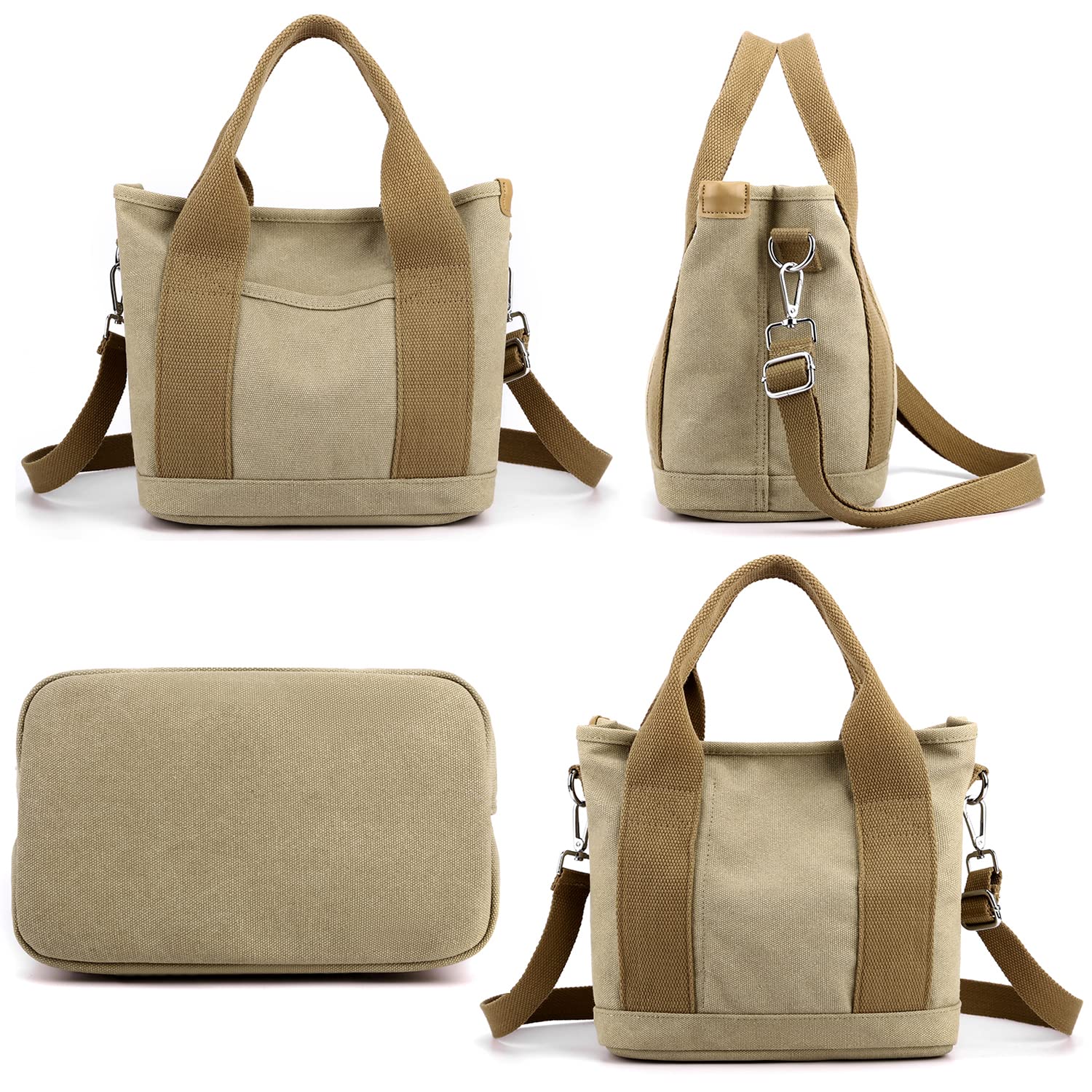 Women's Canvas Tote Bag with Zipper - Multi-Pocket Hobo Shoulder Bag for Travel & Work