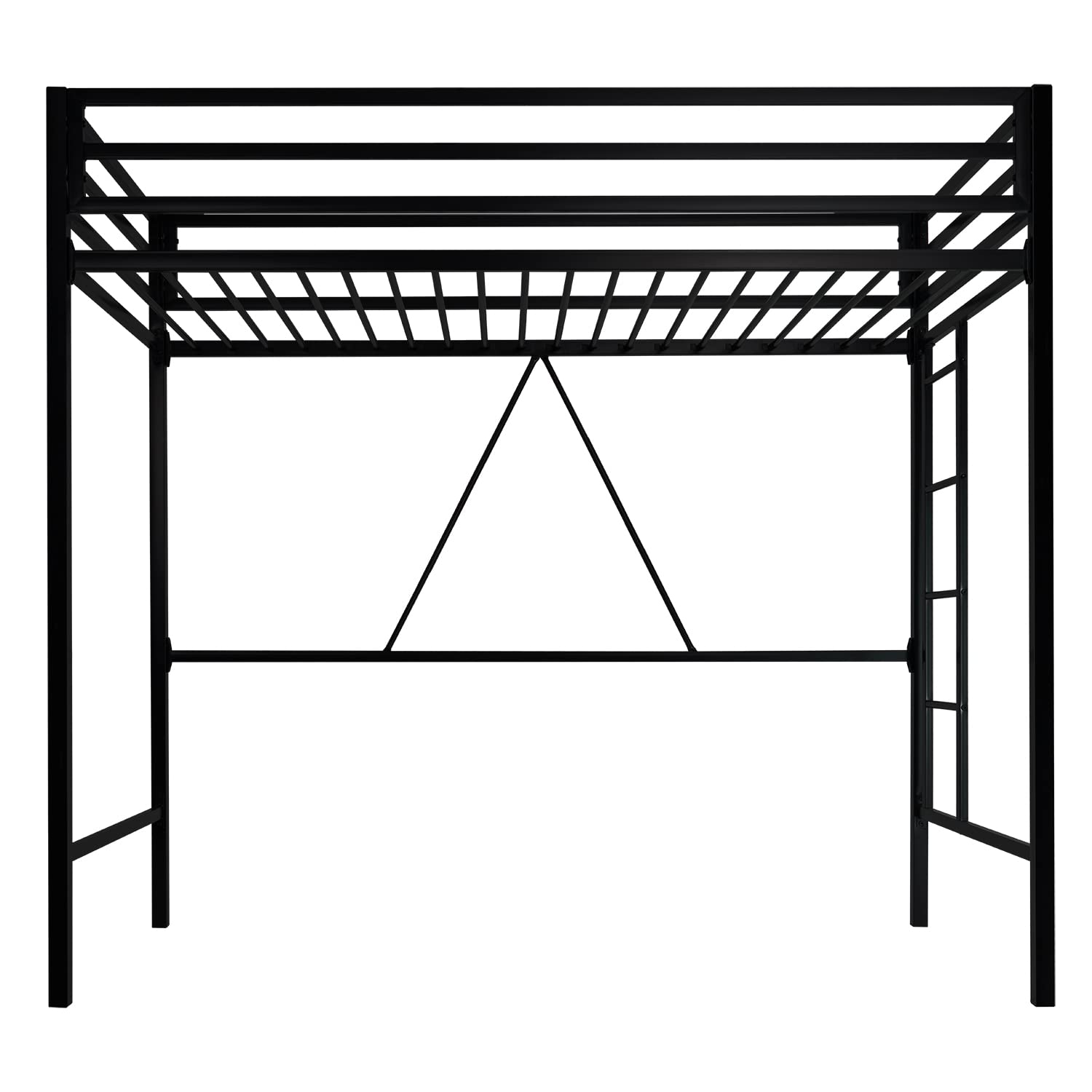 **Metal Loft Bed Twin Size with Safety Guardrail & Ladder - Space Saving Bed Frame, No Box Spring Needed - Matte Black - Ideal for Kids, Teens & Small Bedrooms**