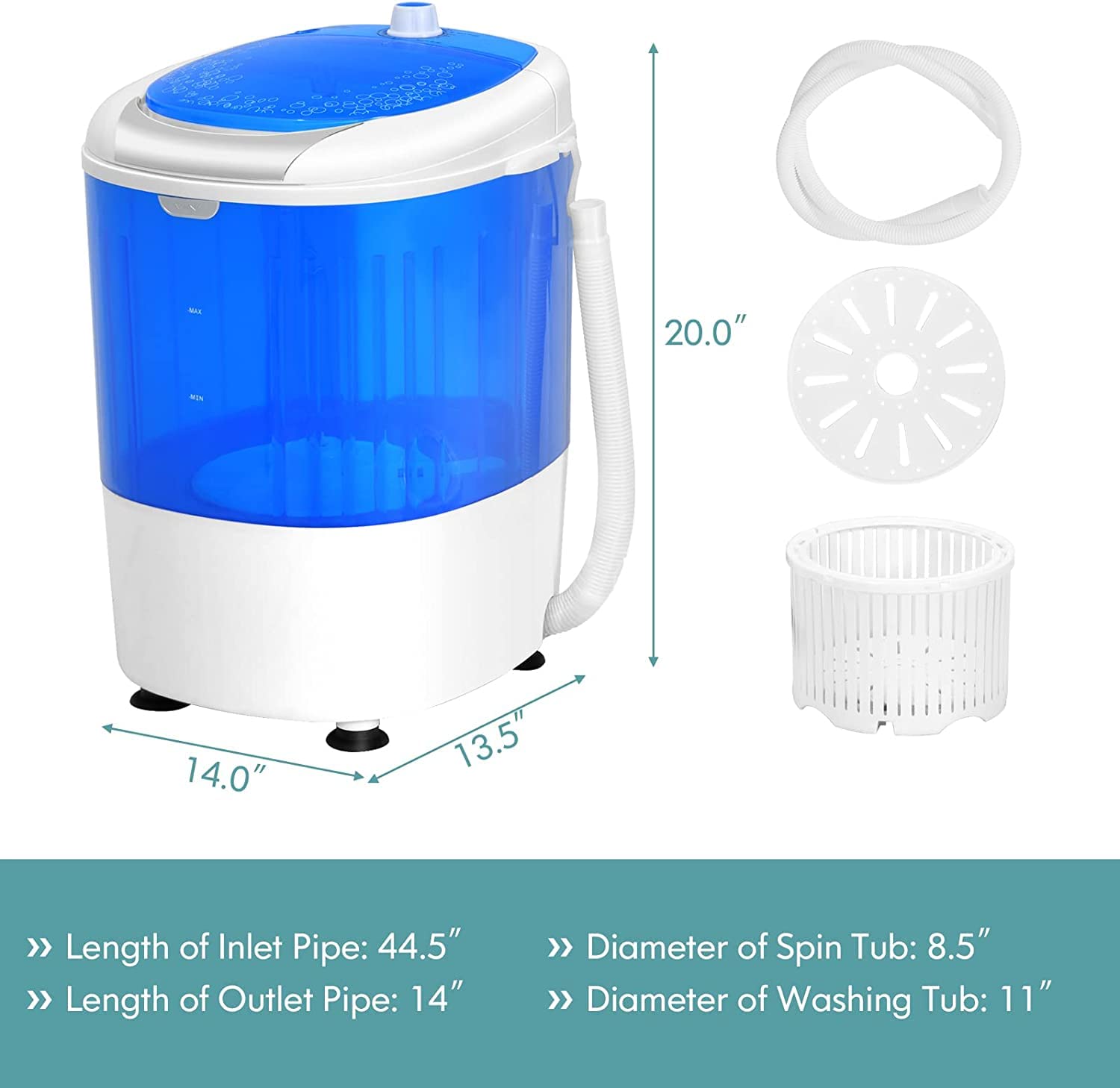 Portable Mini Washing Machine 1.6 Cu.ft Compact Washer - Blue | Perfect for Apartments, Dorms, RVs & Small Spaces | Energy Efficient & Quiet Operation