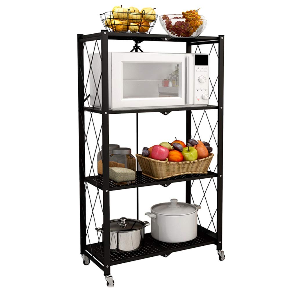 ZAJ 4-Shelf Foldable Heavy Duty Storage Shelving Unit with Wheels - Black Metal Organizer Rack for Home, Garage, Office, and Warehouse Storage Solutions
