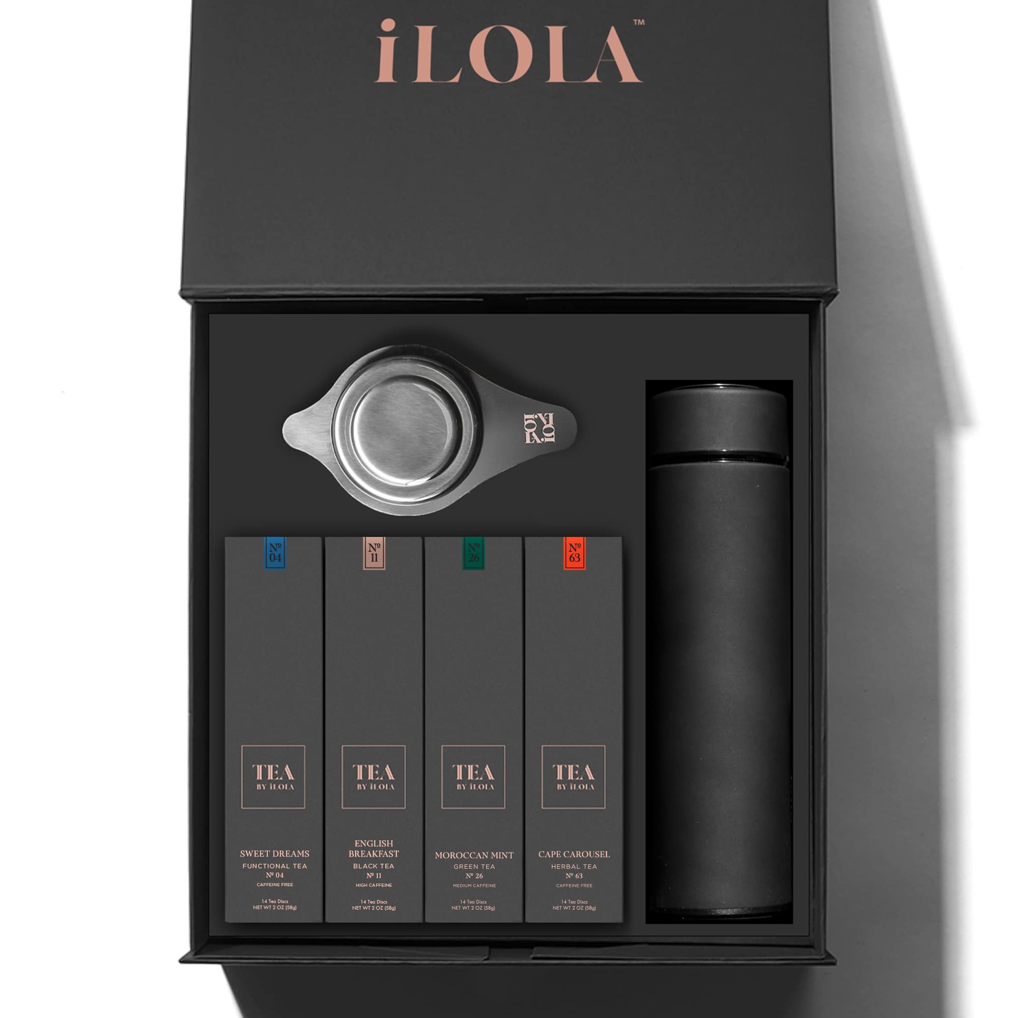 iLOLA Tea Disc Essentials Set - Sweet Dreams Herbal Tea, English Breakfast Black Tea, Moroccan Mint Green Tea, Cape Carousel Herbal Tea | 2 Boxes (14 Tea Discs Each) | Perfect for Relaxation, Morning Boost & Afternoon Refreshment | by Tea by iLOLA