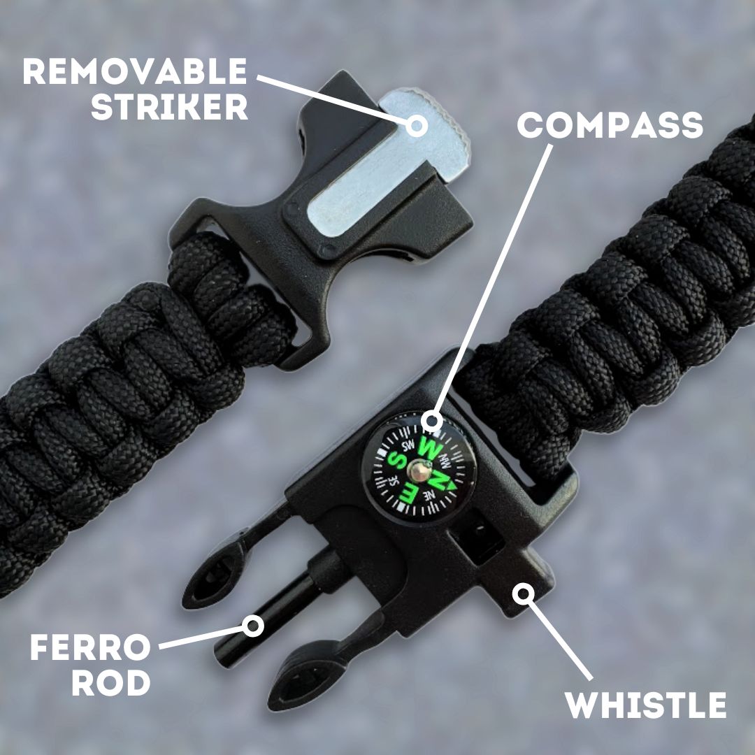 Paracord Survival Fire Bracelet - Emergency Fire Starter & Outdoor Gear for Camping, Hiking & Survival - Durable & Waterproof