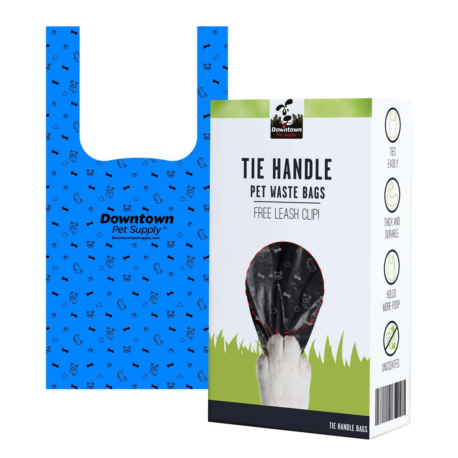 Eco-Friendly Large Dog Poop Bags with Leash Clip & Tie Handle - Unscented Leak-Proof Waste Bags for Dogs & Cats - Perfect for Park Walks, Backyard Cleanup & Travel Use