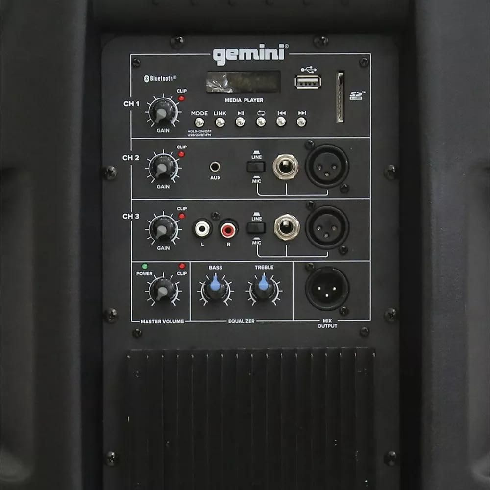 Gemini Sound AS-2115BT 2000W 15英寸有源低音炮 DJ监听音箱 蓝牙PA扩声系统 搭配Auray SS-4420钢制音箱支架和XLR线 适用于派对、婚礼、户外演出